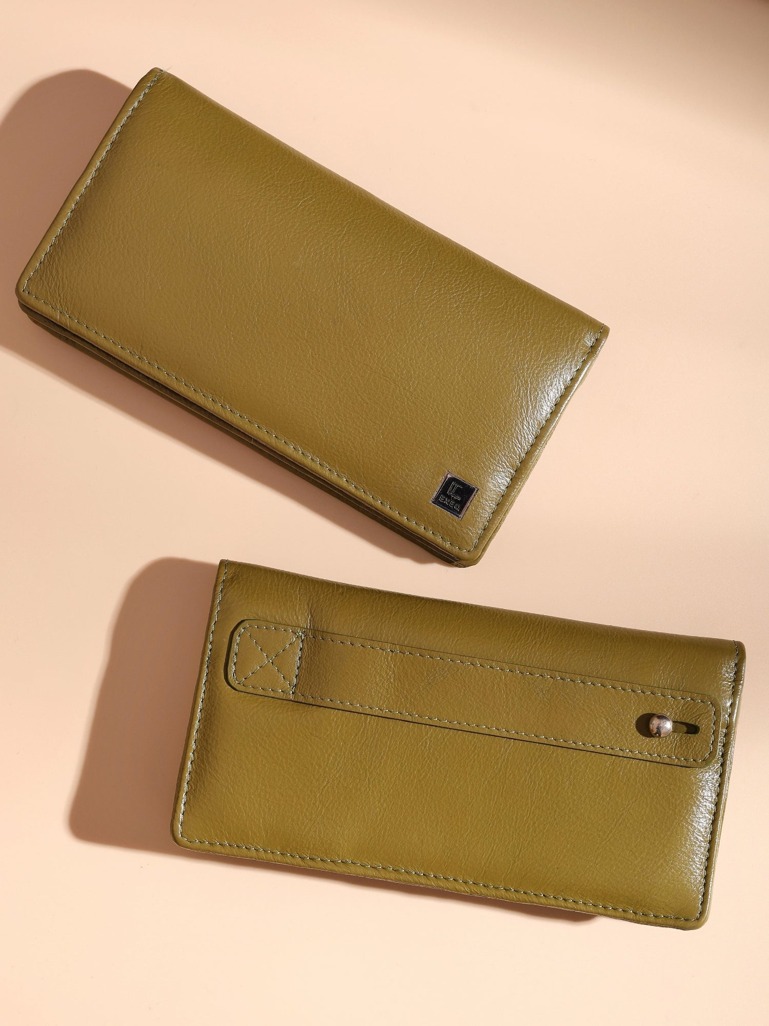 EXEQ Unisex Long Leather Wallet | Olive Moss