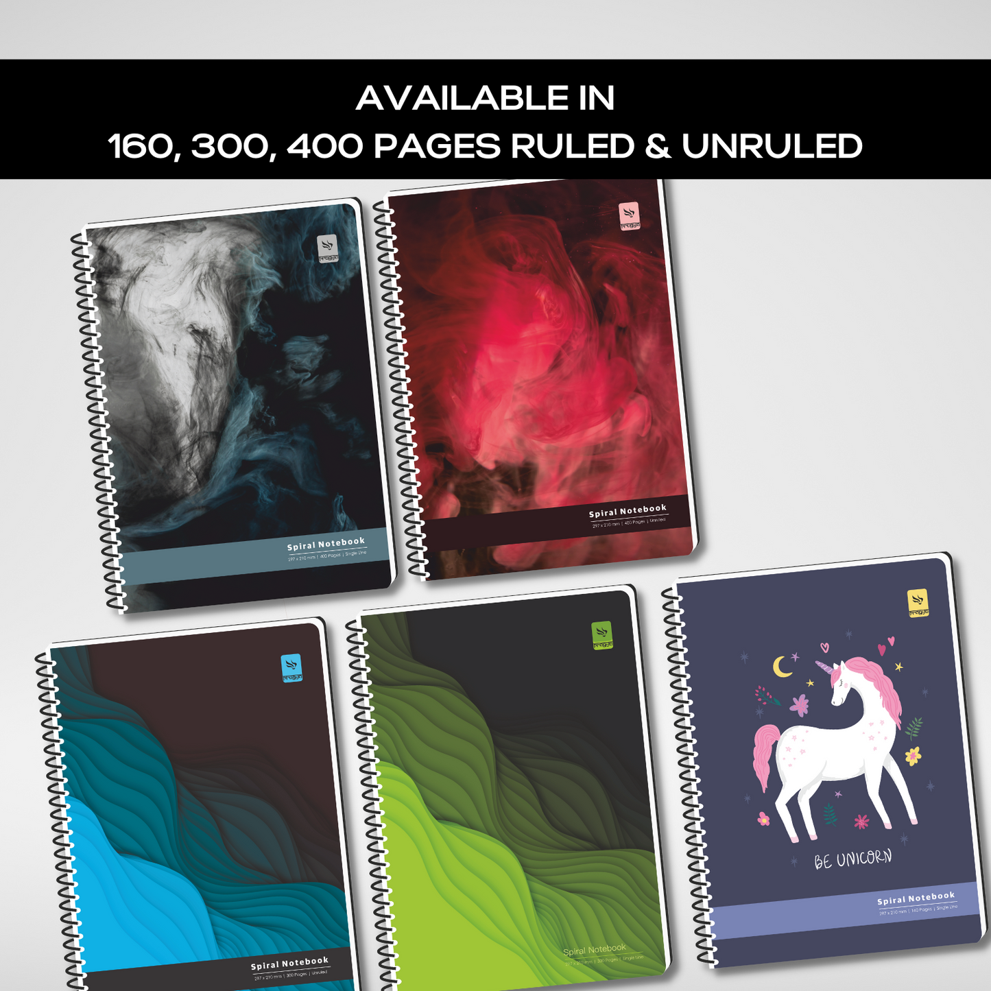 Pragya A4 Notebook (300 Pages, Ruled/Plain) Spiral - Premium Textured Cover  |  Pack of 2