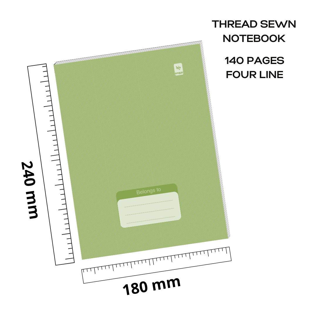 Pragya Notebook (24cm x 18cm, 140 Pages, Single/Four/Square line) Luxe Series Thread Sewn  |  Pack of 6