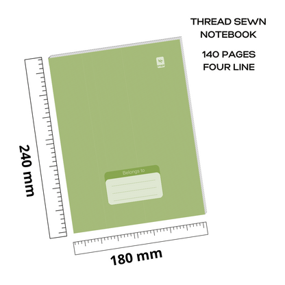 Pragya Notebook (24cm x 18cm, 140 Pages, Single/Four/Square line) Luxe Series Thread Sewn  |  Pack of 6