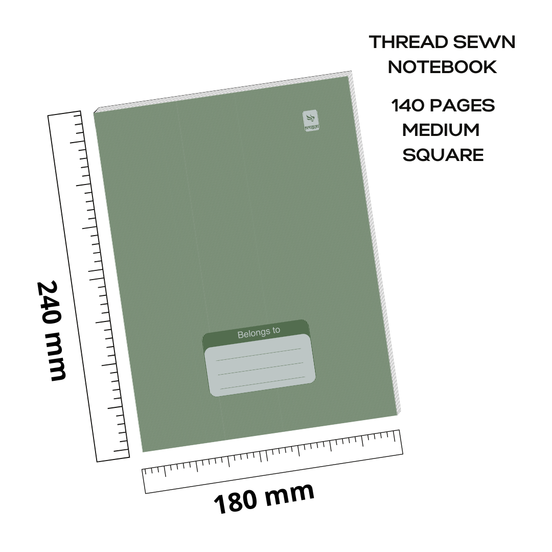 Pragya Notebook (24cm x 18cm, 140 Pages, Single/Four/Square line) Luxe Series Thread Sewn  |  Pack of 6