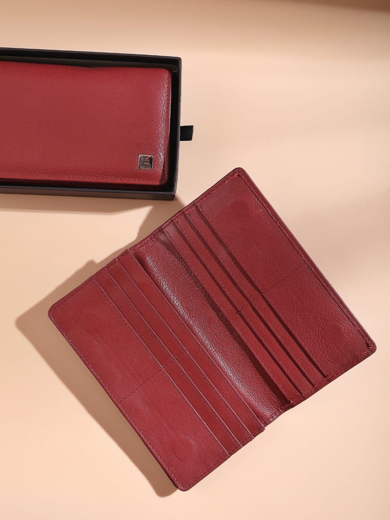 EXEQ Unisex Long Leather Wallet | Burgundy Wine