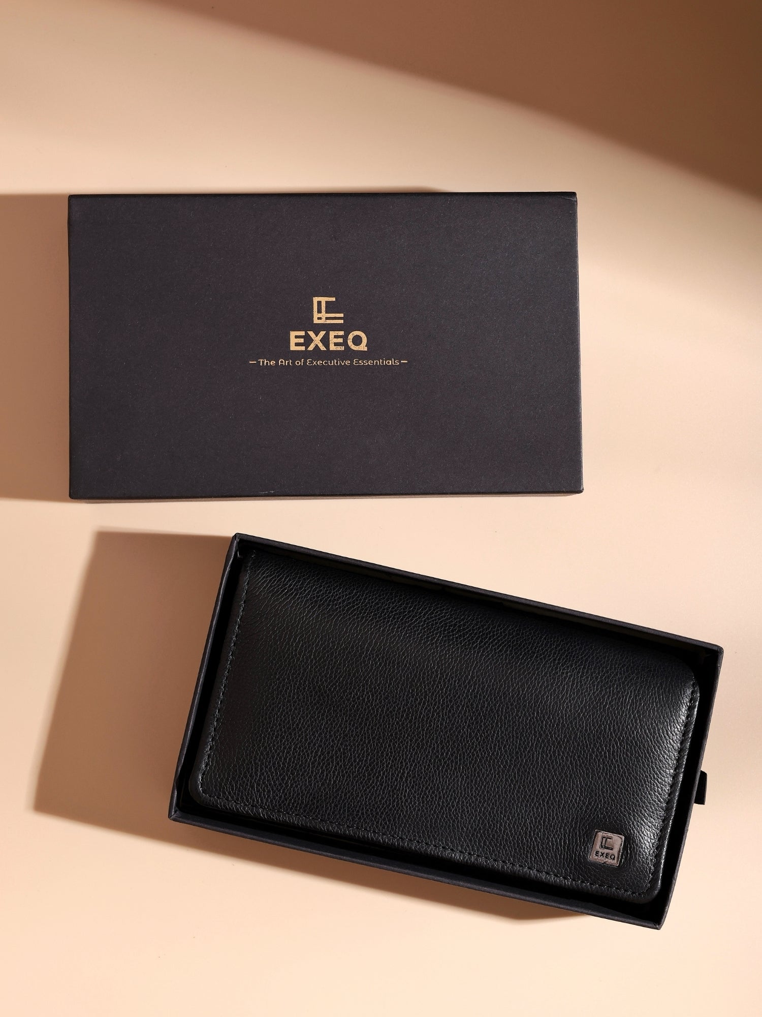 EXEQ Unisex Long Leather Wallet | Midnight Black
