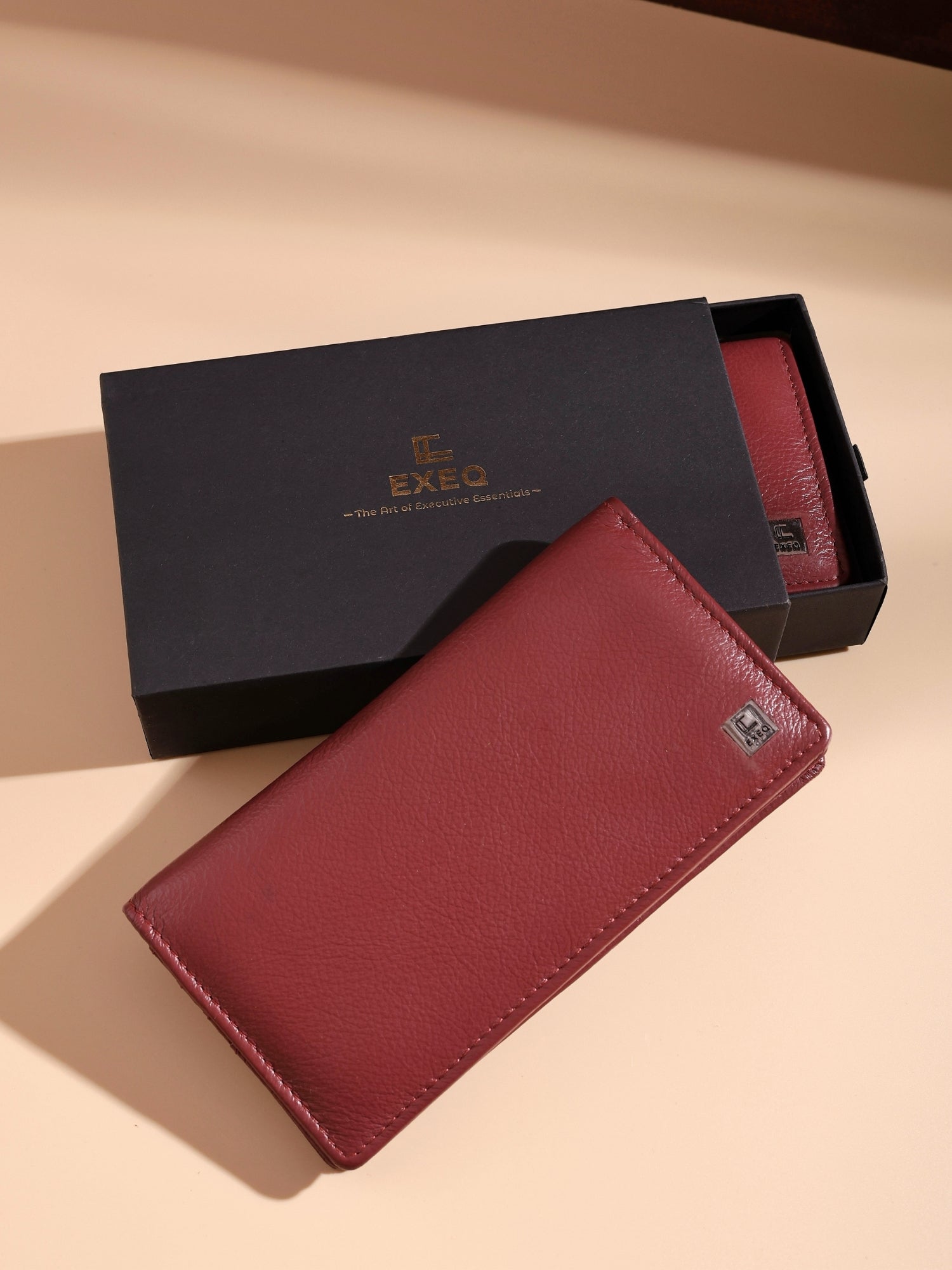 EXEQ Unisex Long Leather Wallet | Burgundy Wine