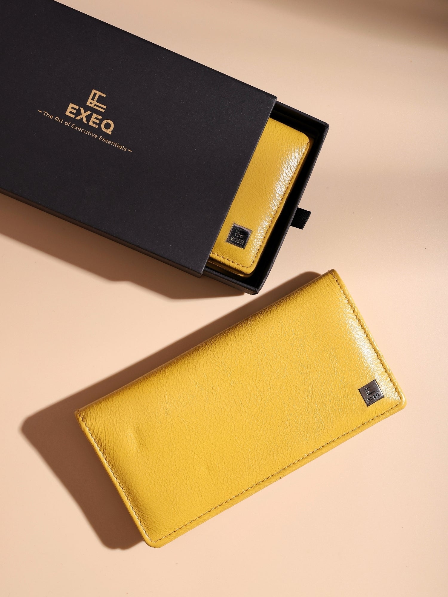 EXEQ Unisex Long Leather Wallet | Mustard Ochre
