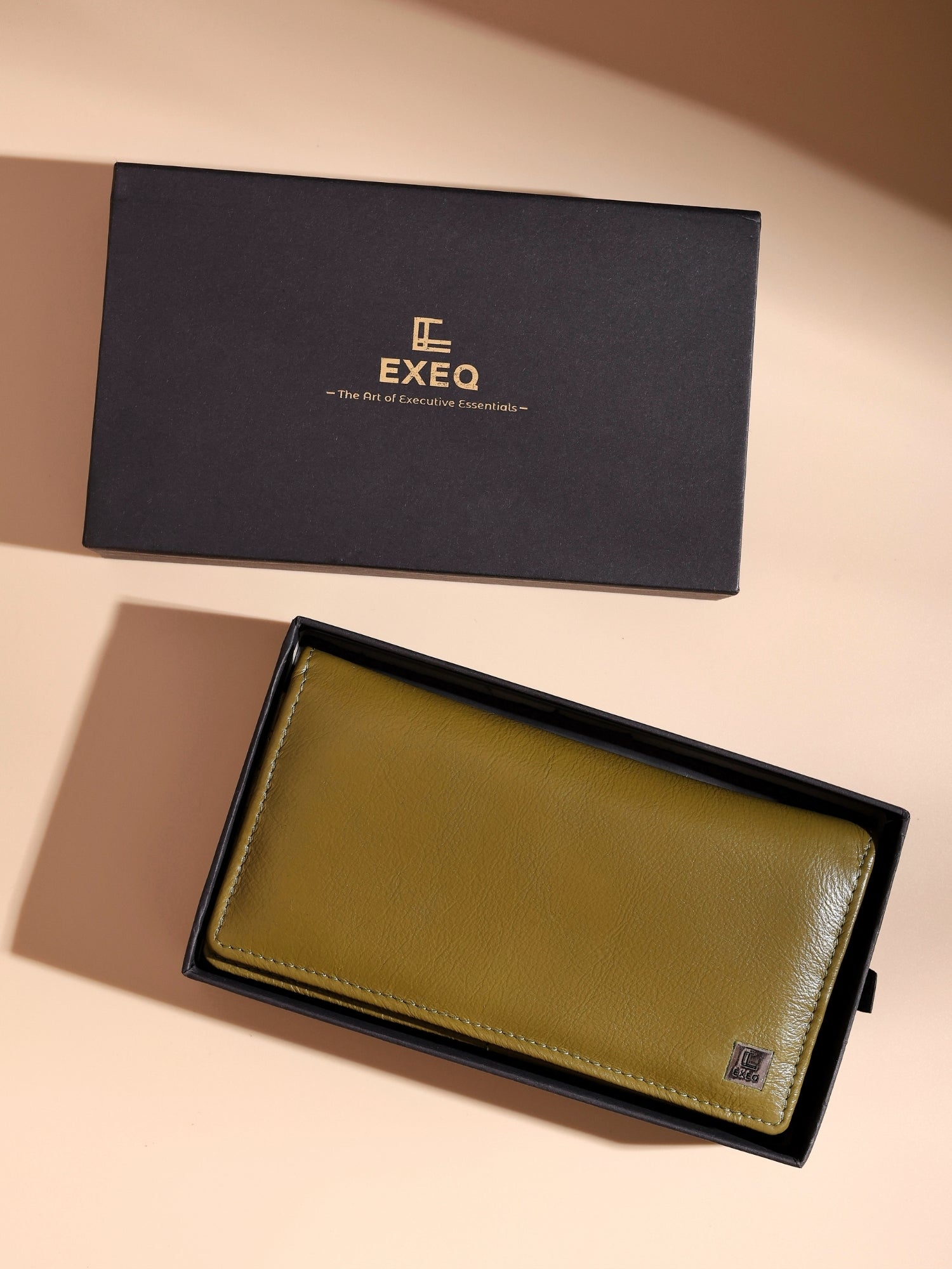 EXEQ Unisex Long Leather Wallet | Olive Moss
