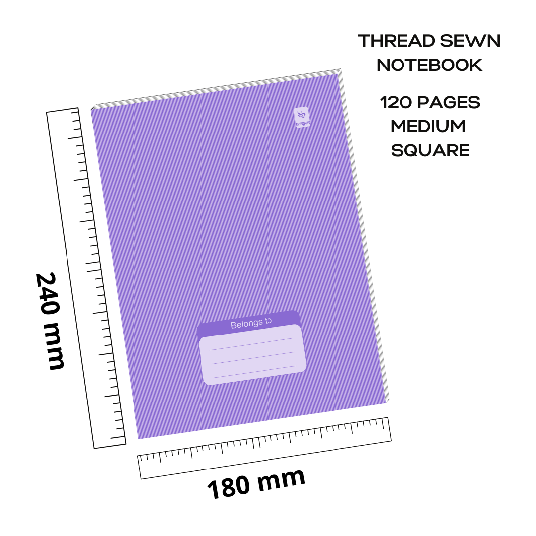 Pragya Notebook (24cm x 18cm, 120 Pages, Single/Four/Square line) Luxe Series Thread Sewn  |  Pack of 6