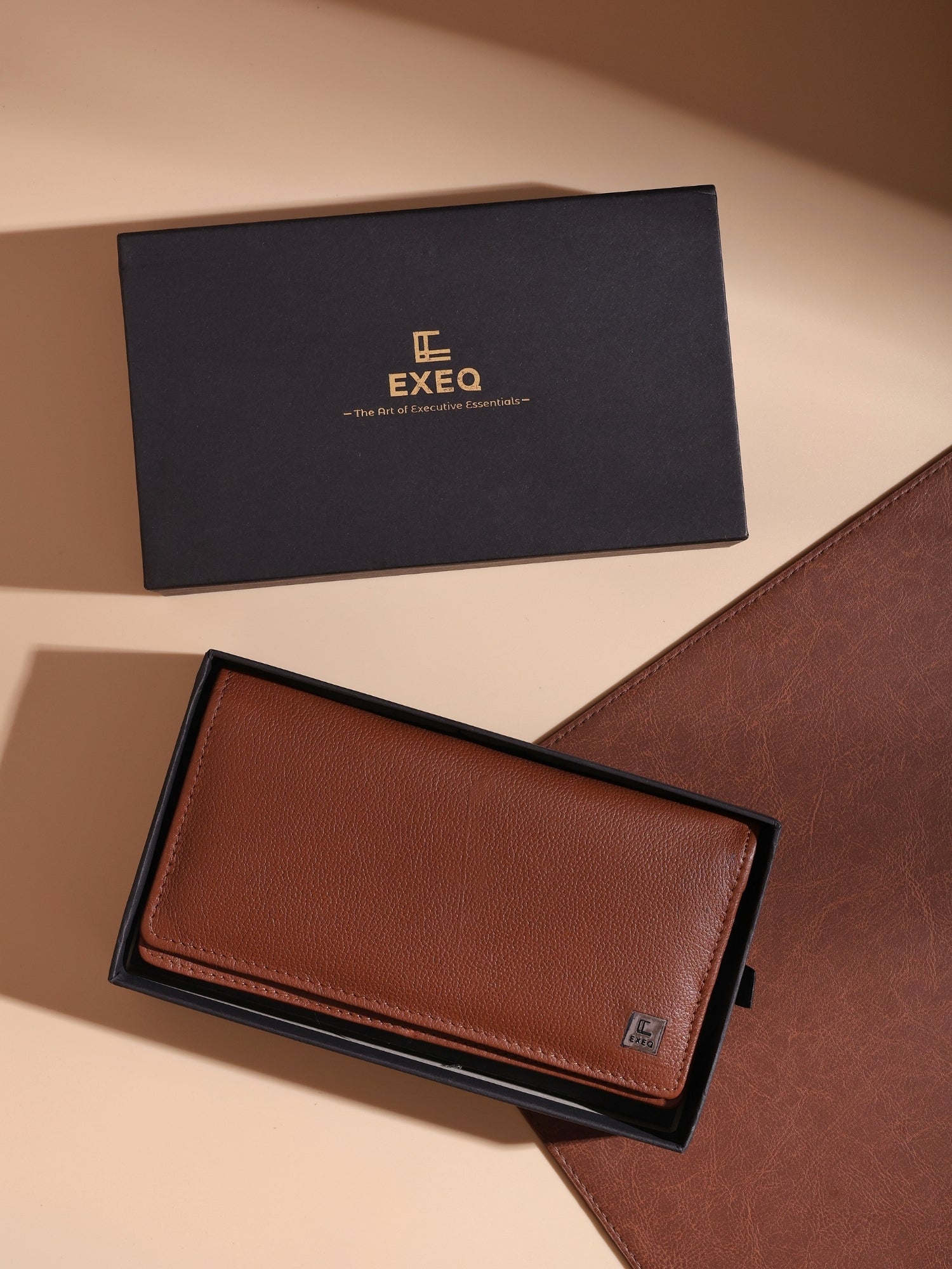 EXEQ Unisex Long Leather Wallet | Cognac Brown