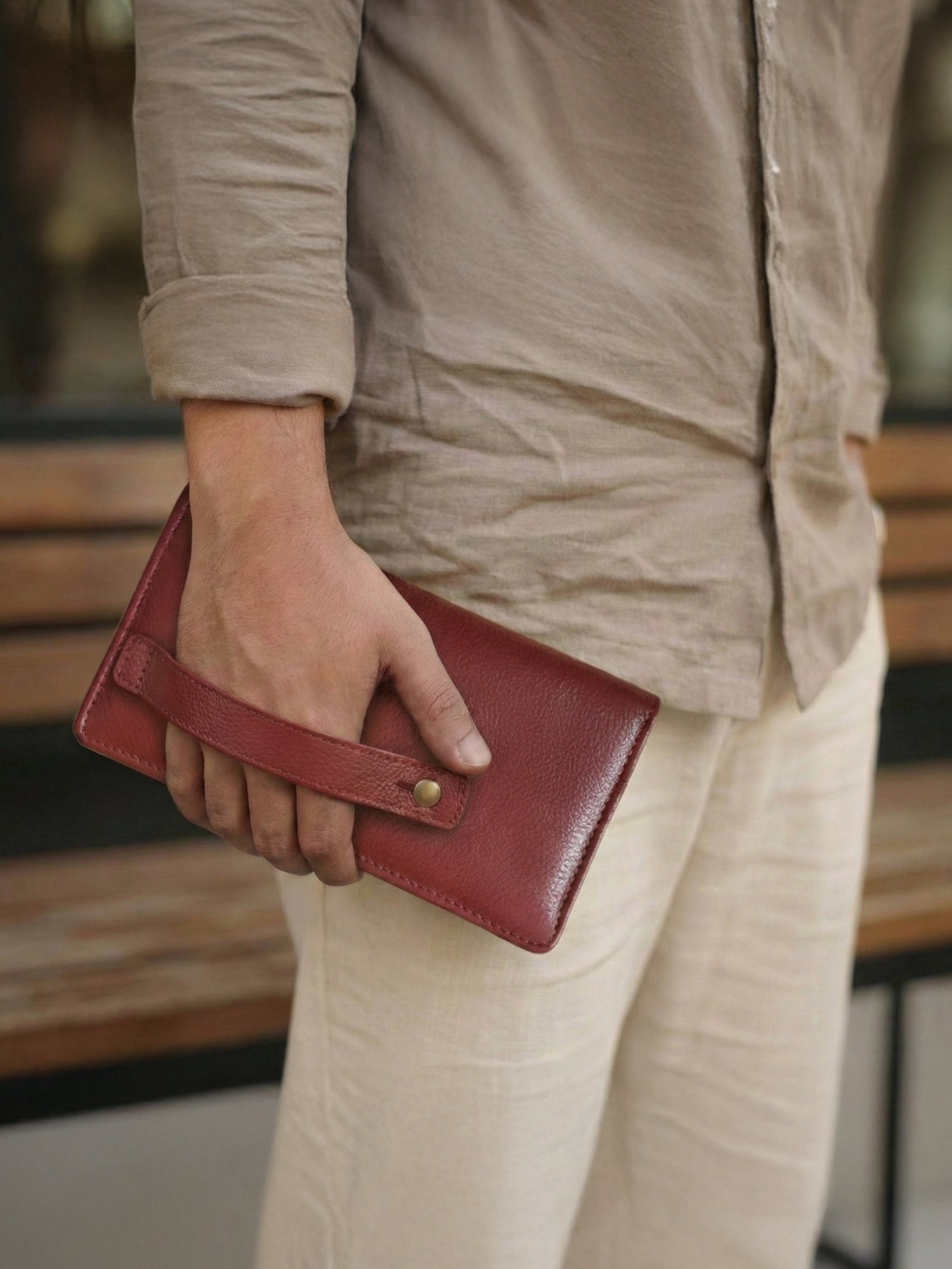 EXEQ Unisex Long Leather Wallet | Burgundy Wine