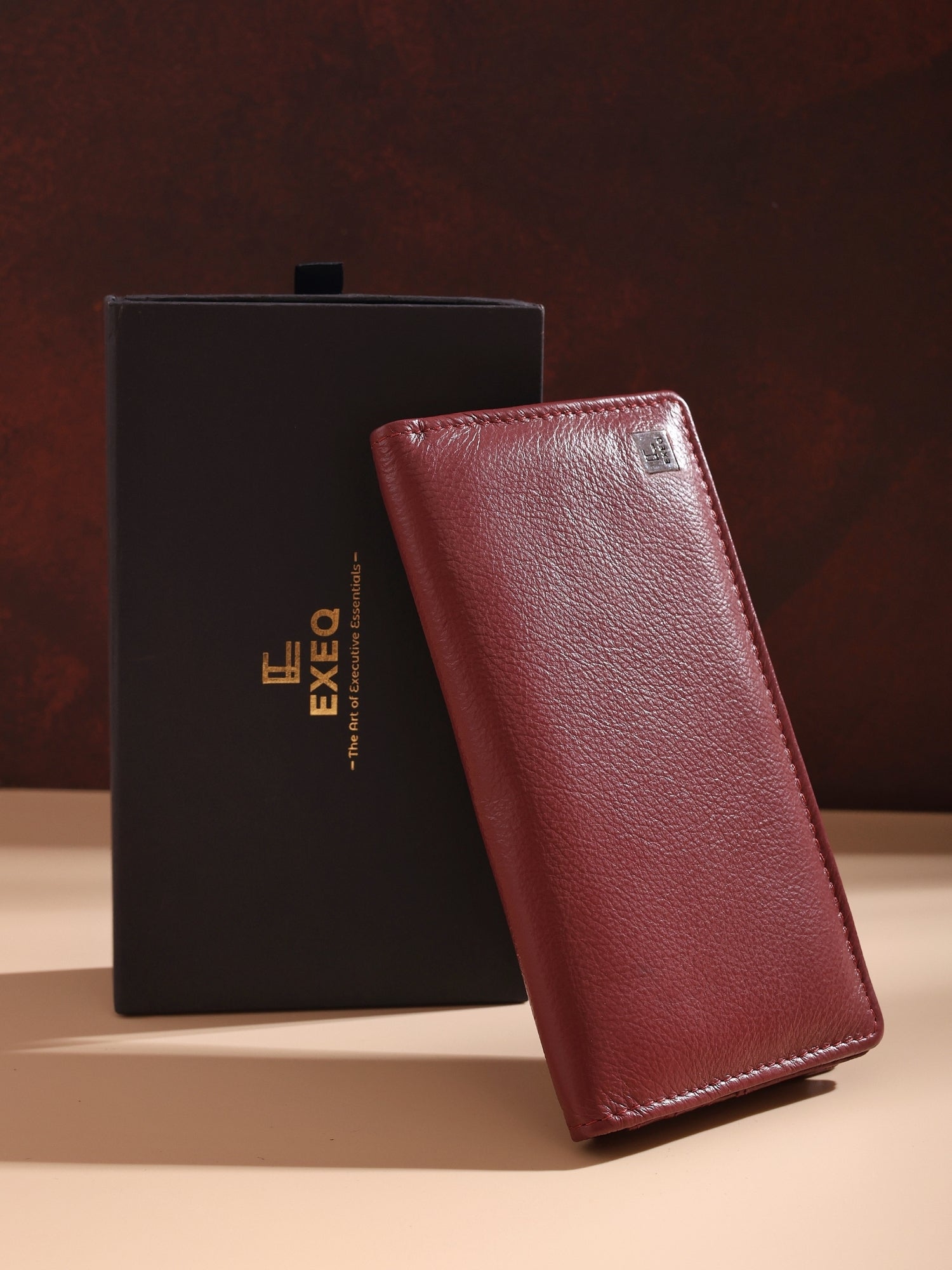 EXEQ Unisex Long Leather Wallet | Burgundy Wine