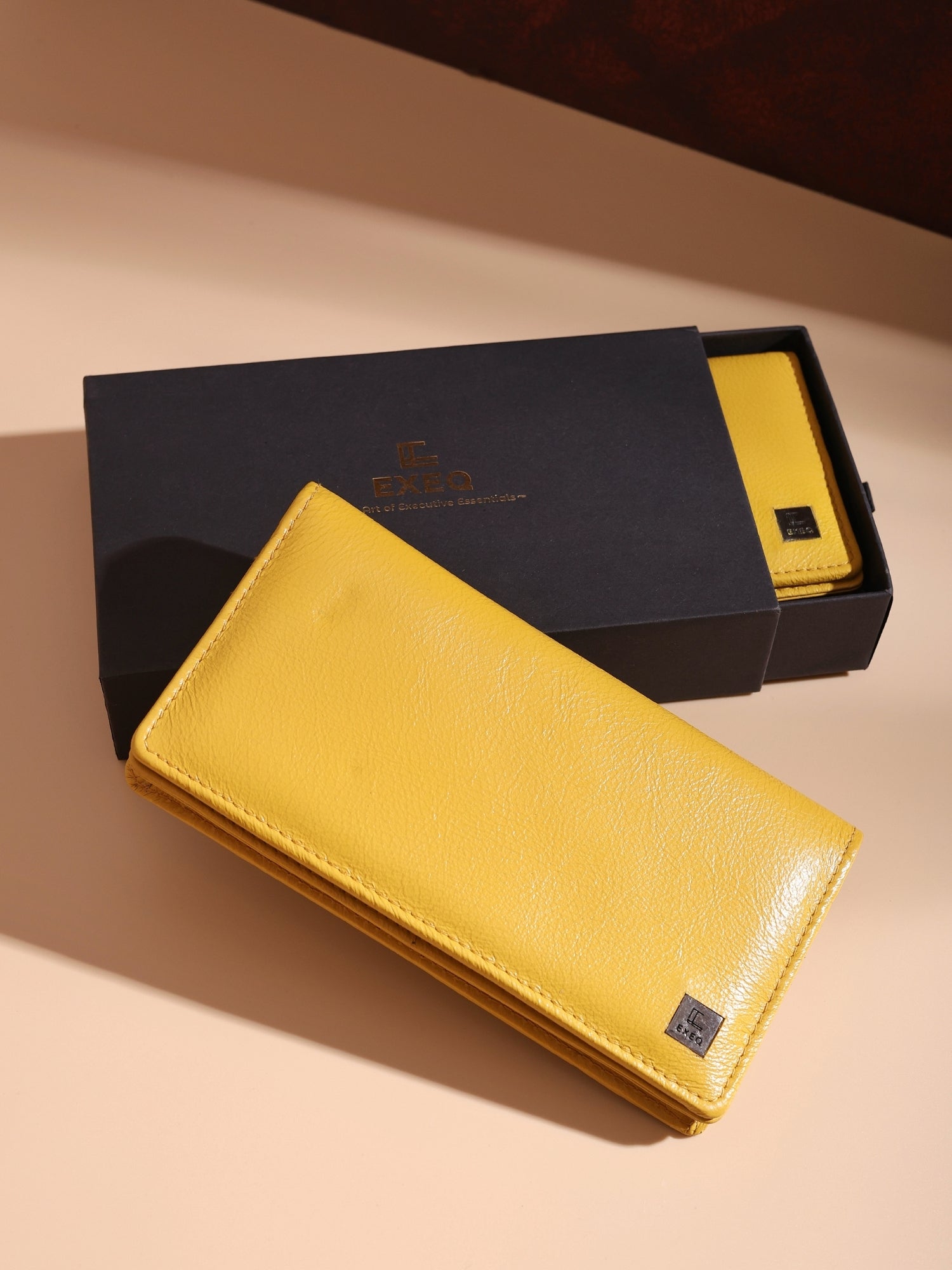EXEQ Unisex Long Leather Wallet | Mustard Ochre
