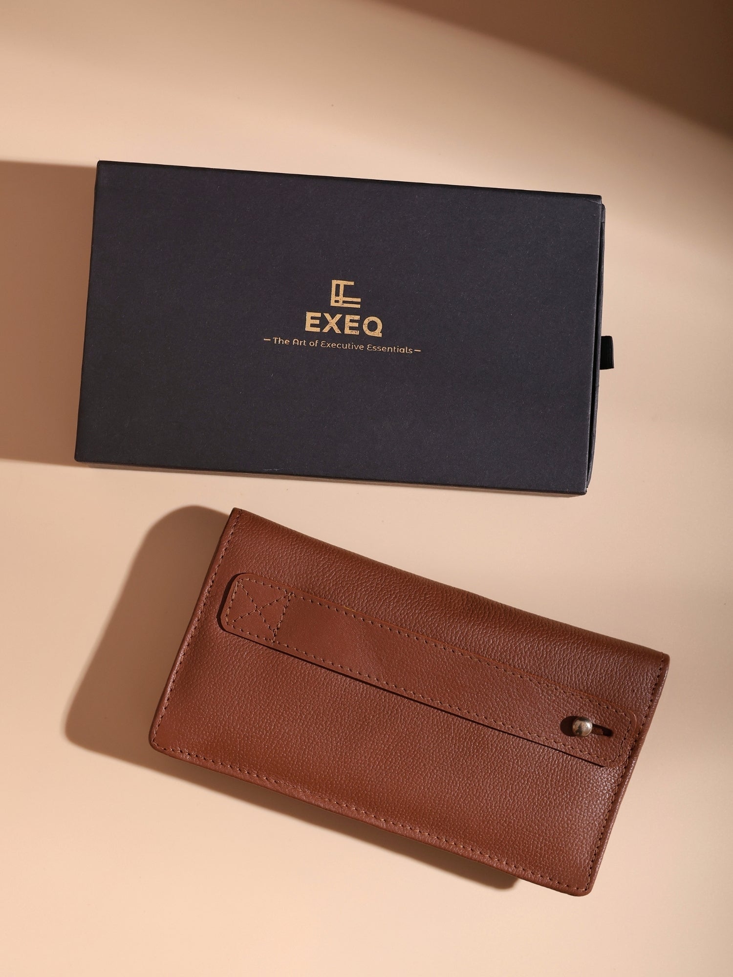 EXEQ Unisex Long Leather Wallet | Cognac Brown