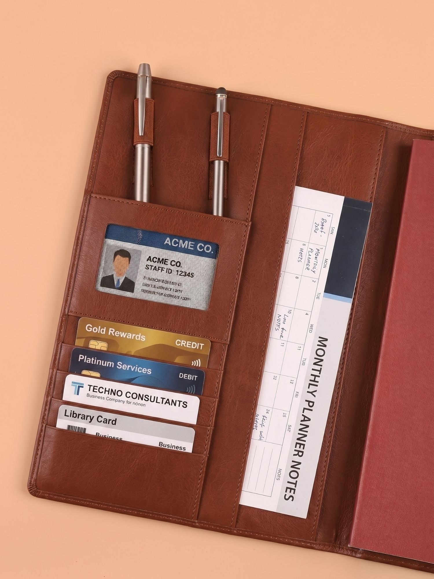 Tan Tab Organiser with Refillable Notebook | Magnetic Closure