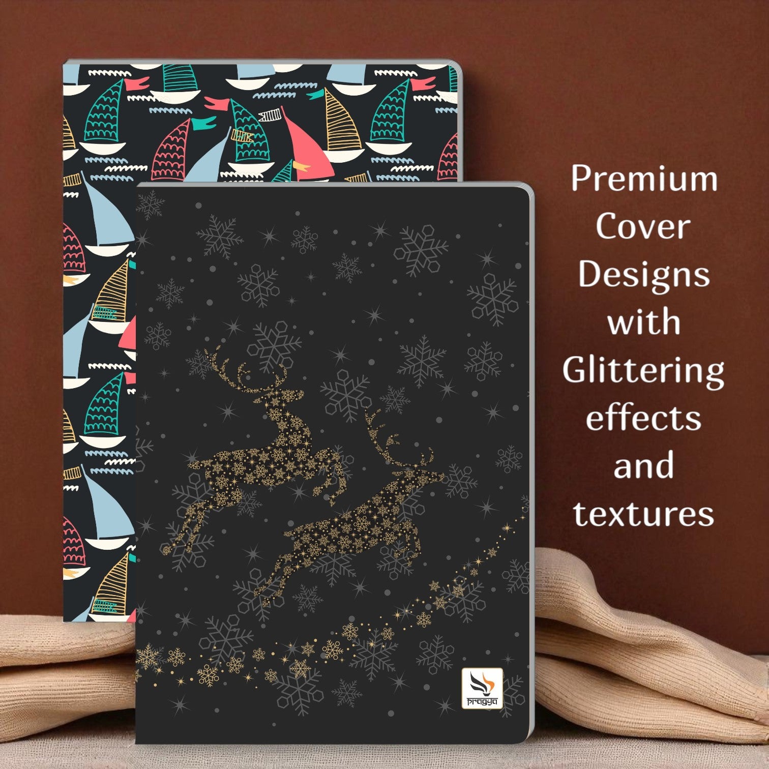 Pragya B5 Journal Notebook Set, 192 Pages, 80 GSM Single Ruled, Soft Cover Design with Printed Effects