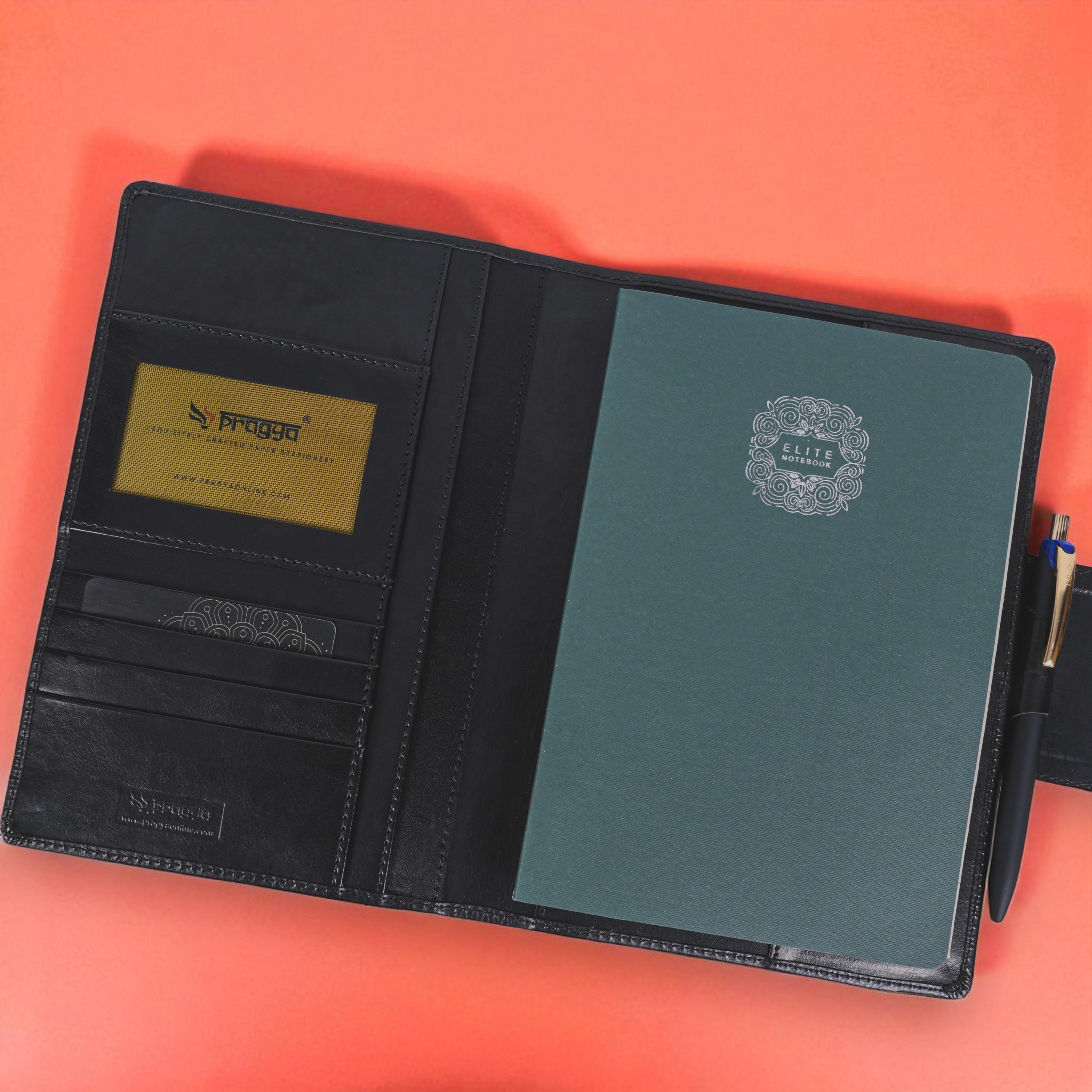 Pragya Premium A4 Leatherette Office Folder with Diary Notebook, Refillable Executive Organizer, Card & ID Slots, Pen Loop, Magnetic Closure – Ideal for Corporate Office Use & Documents