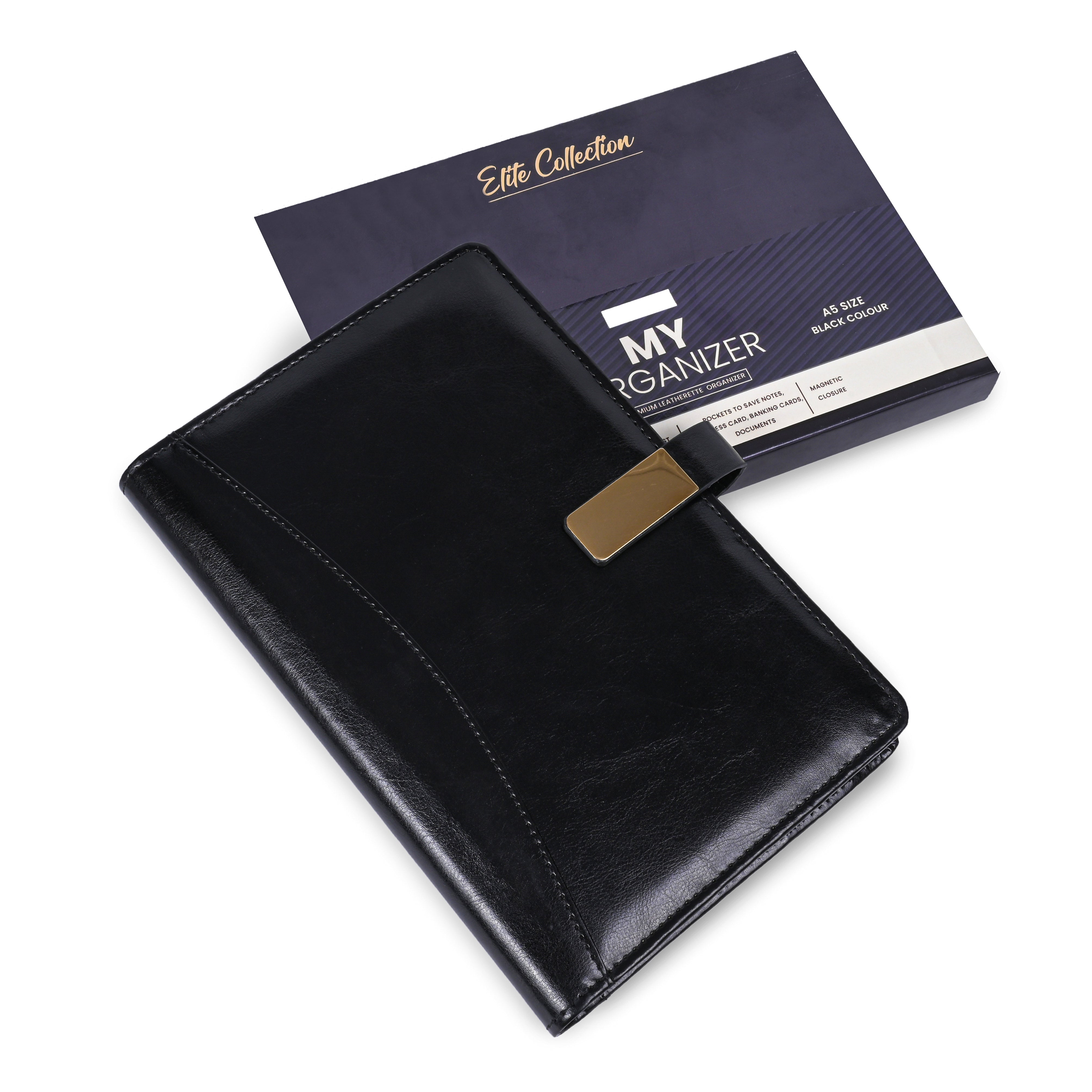 Pragya Premium Leatherette Organizer | A5 Size (14.5x21 cm) | Includes 1 Premium Notebook | Magnetic Closure | Multi-Pocket Design for Cards & Documents | Professional Business Planner