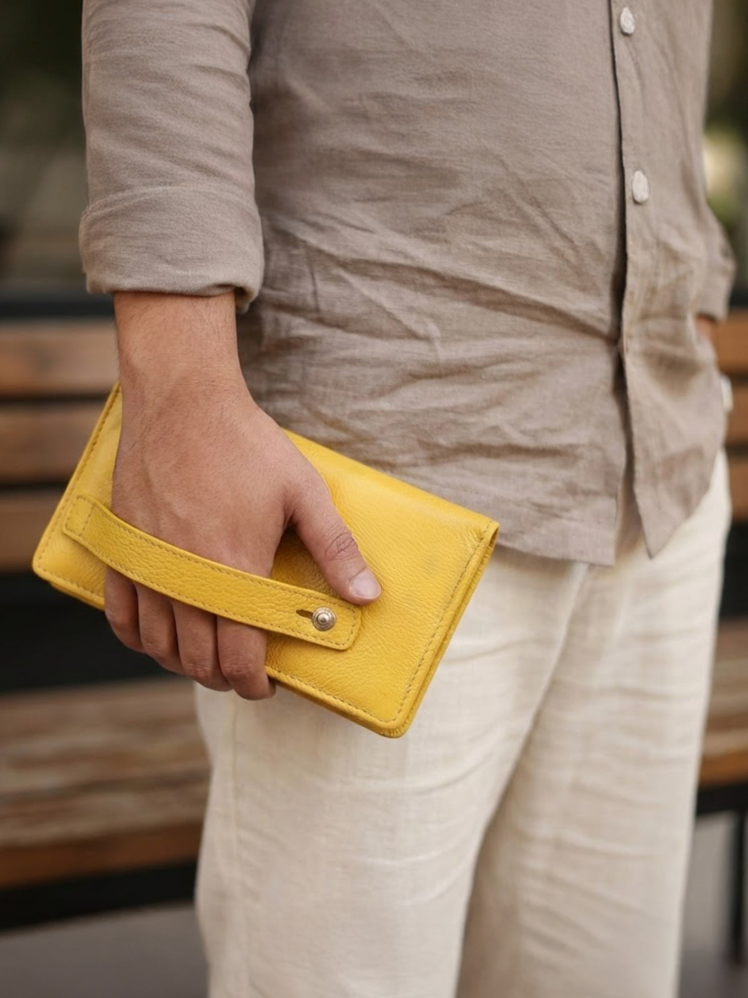 EXEQ Unisex Long Leather Wallet | Mustard Ochre