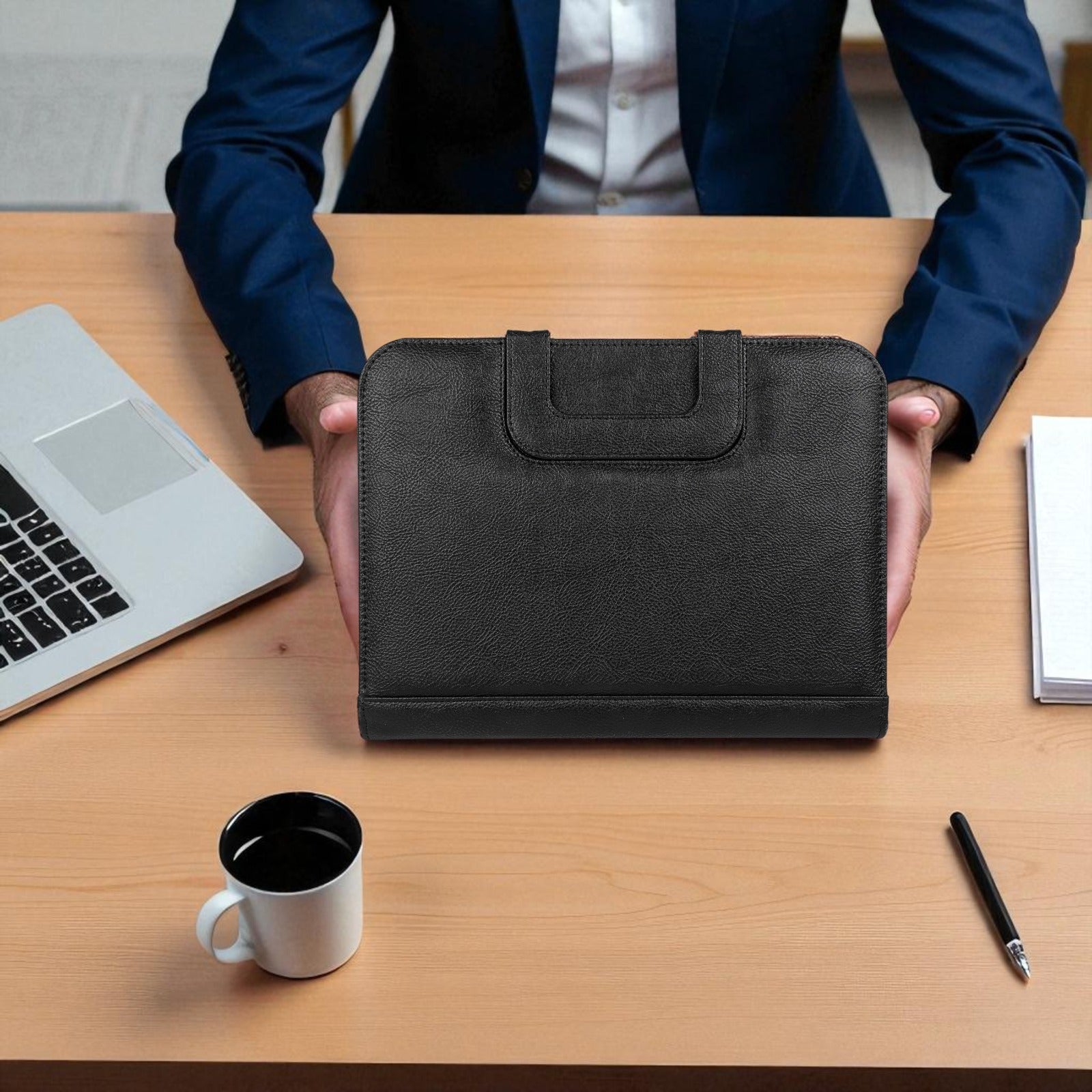 Pragya Leatherette Document Organizer Bag – Multipurpose File Folder with Notepad, Card Slots, Stationery Space & Magnetic Handles