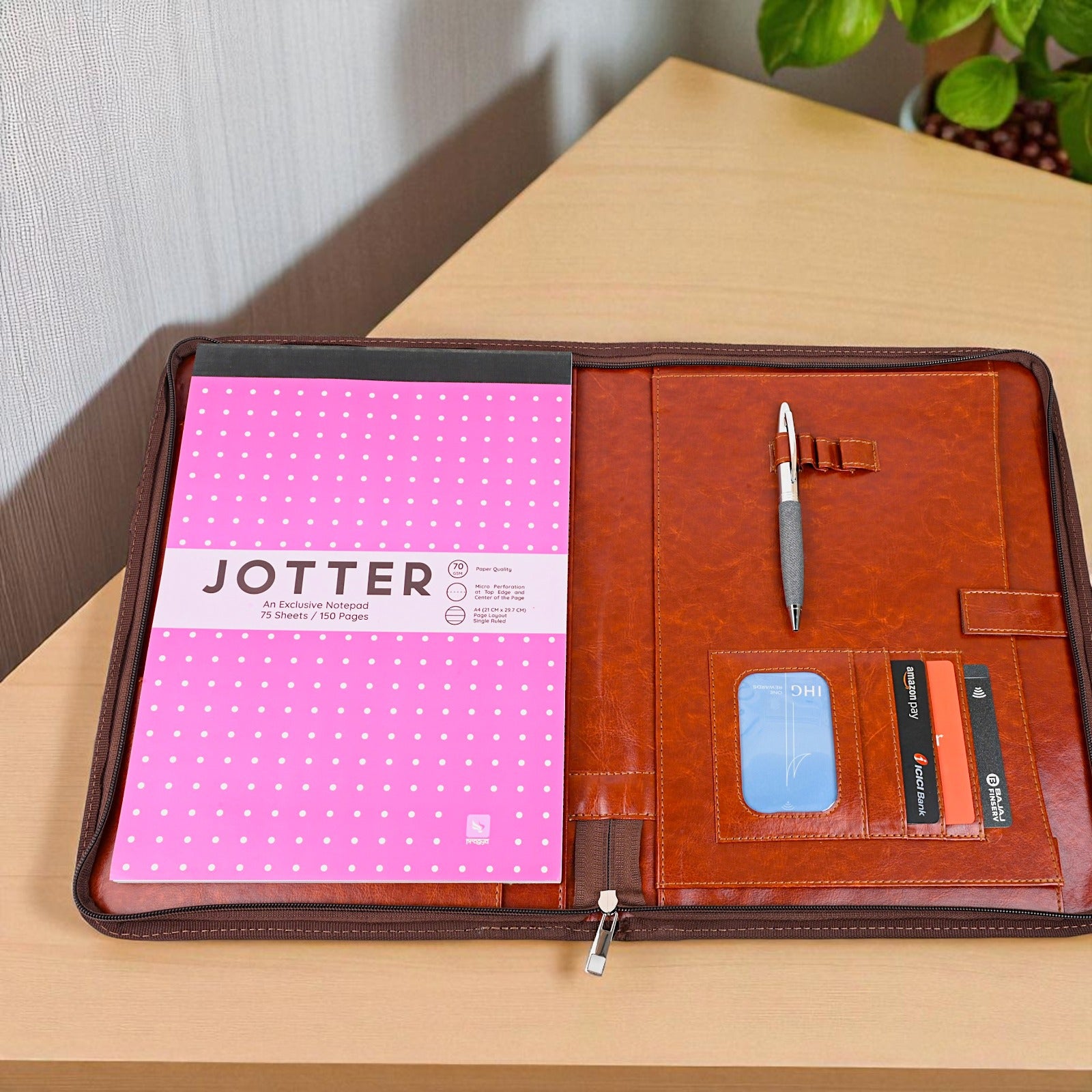 Pragya Leatherette Document Organizer Bag – Multipurpose File Folder with Notepad, Card Slots, Stationery Space & Magnetic Handles