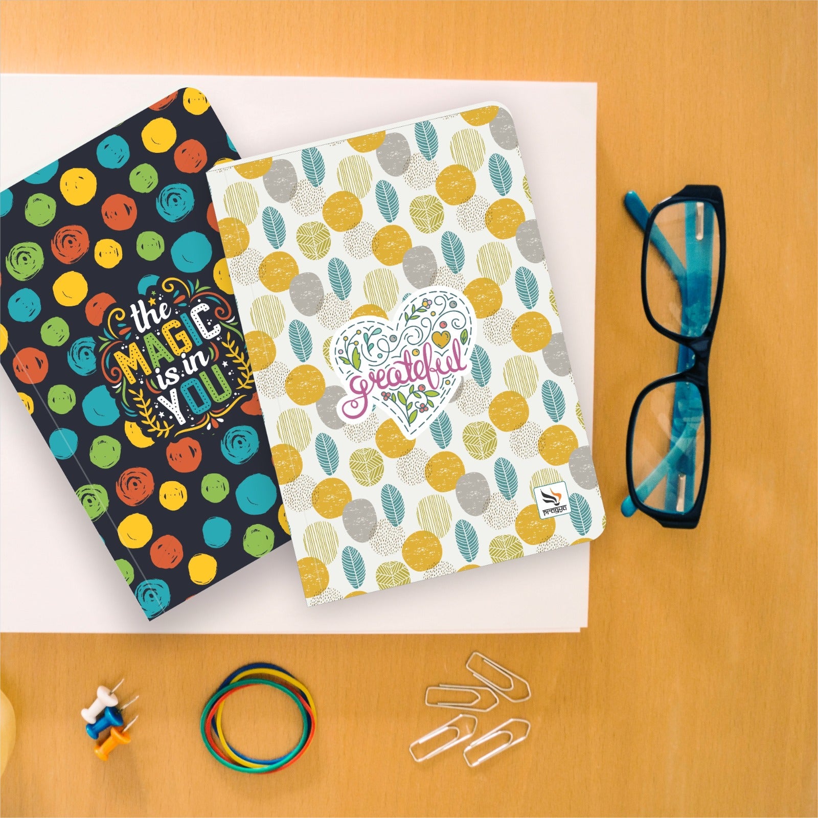 Pragya A5 Journal Notebook Set, 192 Pages, 80 GSM Single Ruled, Soft Cover Design with Printed Effects, Pack of 2