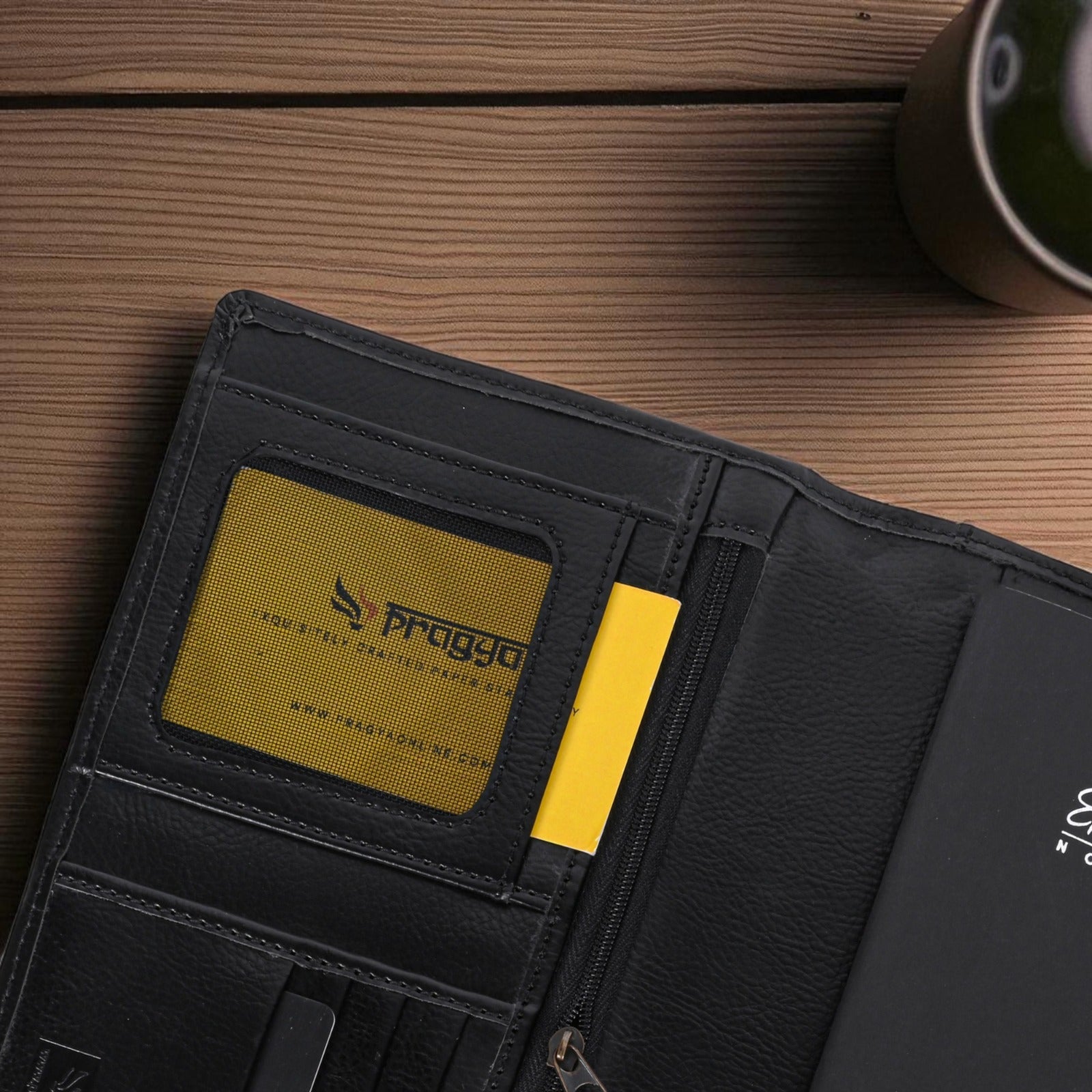 Pragya Premium Travel Wallet – Sleek Leather Look Organizer with Zipper Pocket for Currency, Card Slots, Coin Space, Travel Notebook, Hotel Room Key Holder & Box Packing