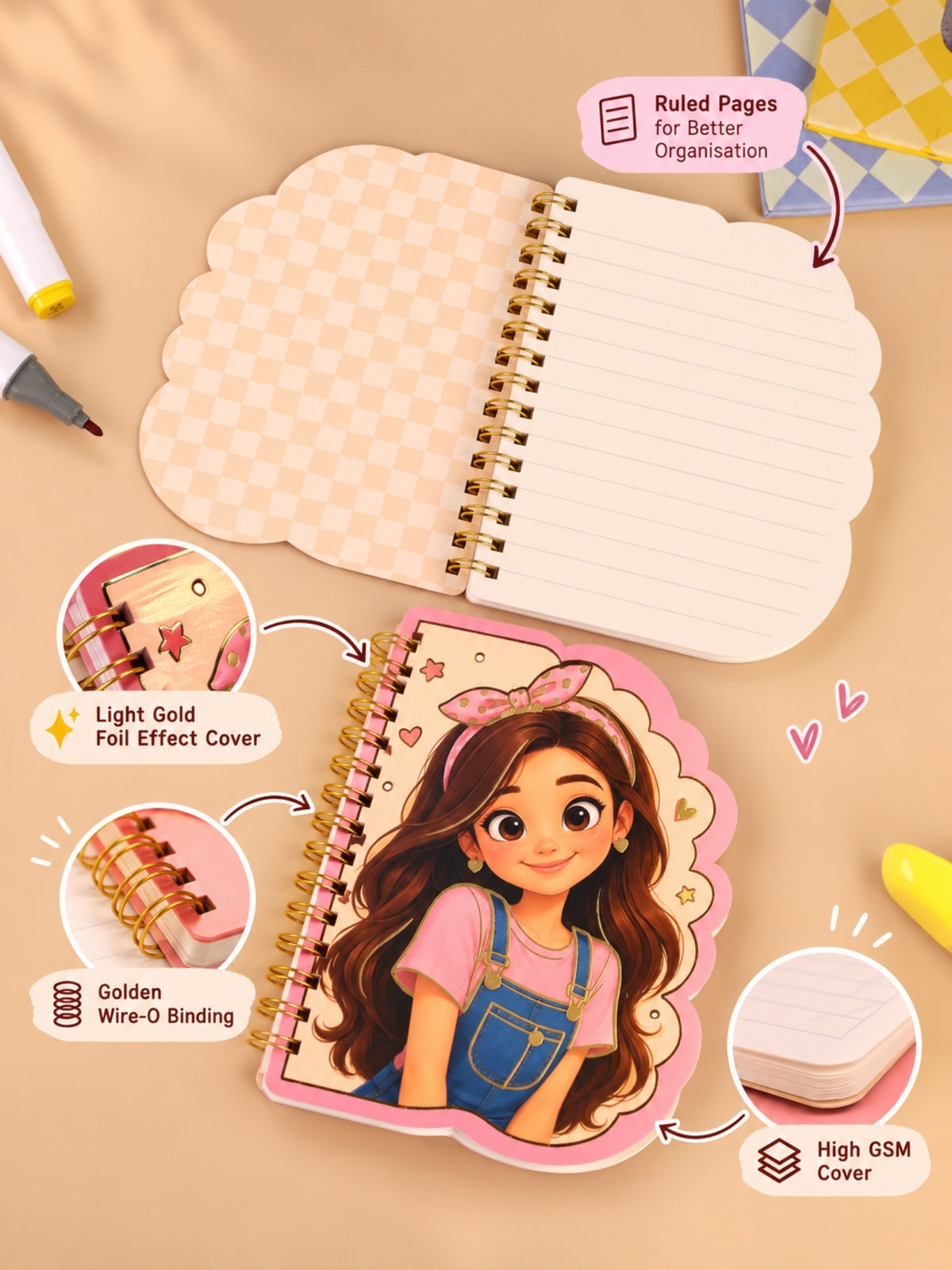 Wonderland character notebook, sunset girl design