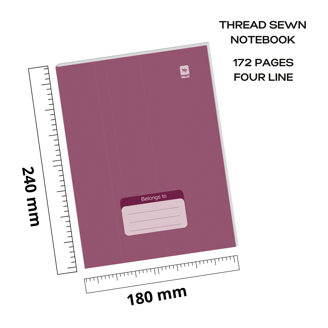 Pragya Notebook (24cm x 18cm, 172 Pages, Single/Four/Square line) Luxe Series Thread Sewn  |  Pack of 6