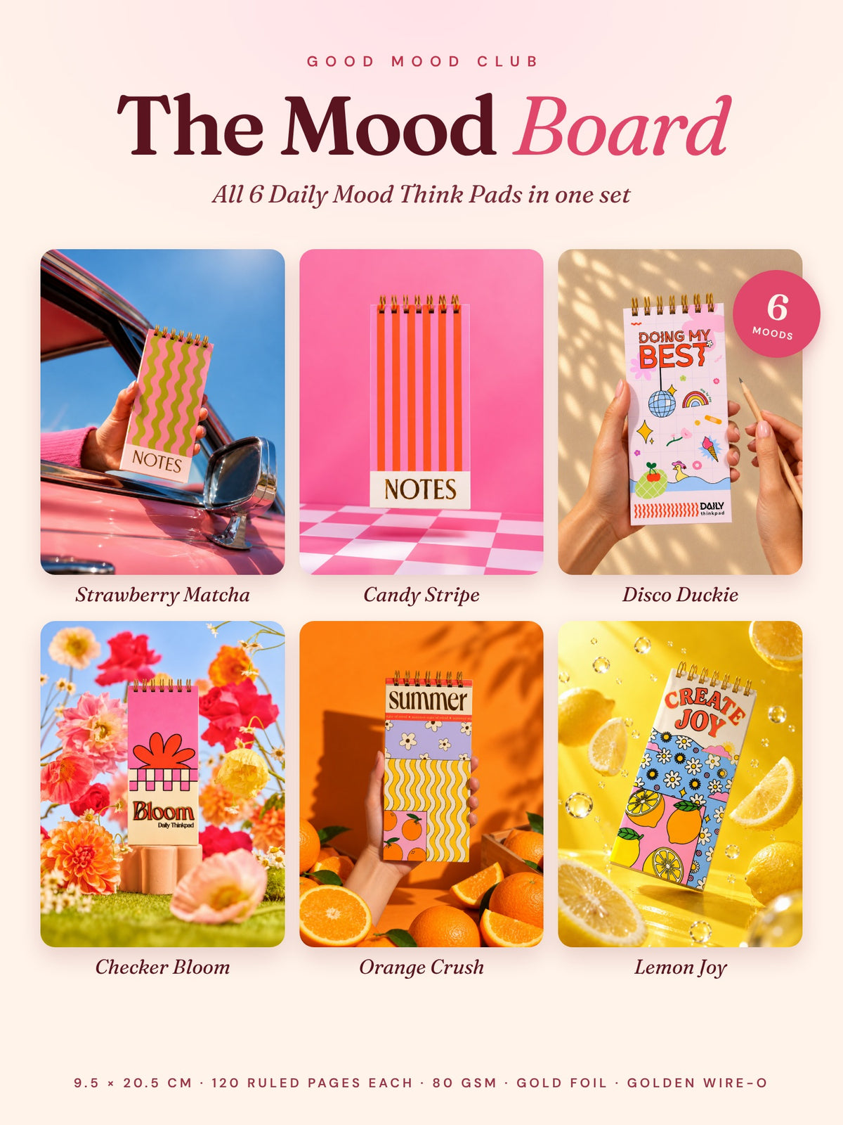 The Mood Board Set, all 6 Daily Mood Think Pads cute aesthetic notepads