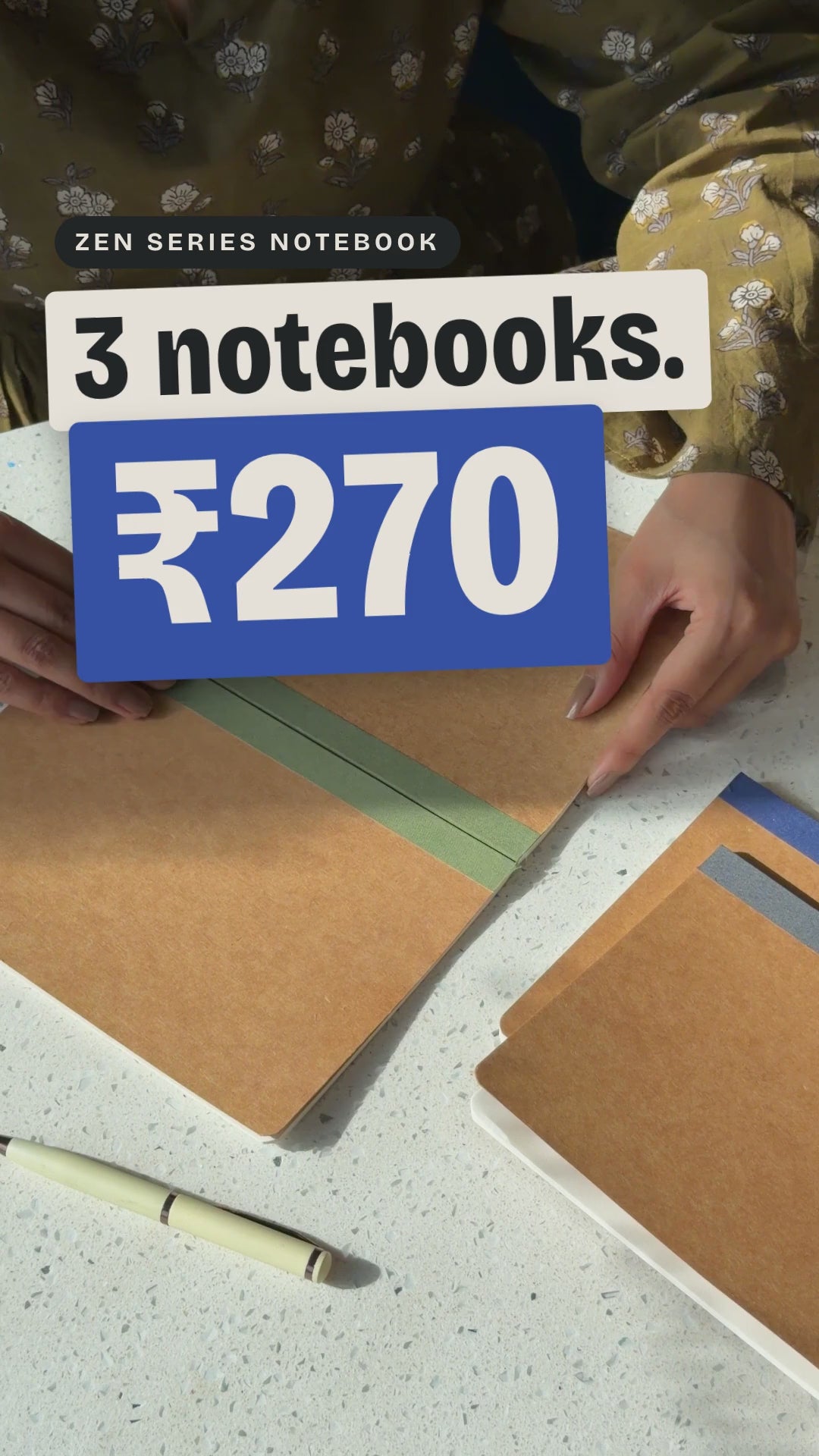 Zen Series Notebook reel: craft cover, Sage, Indigo, Slate, 80 GSM ivory paper, lies flat