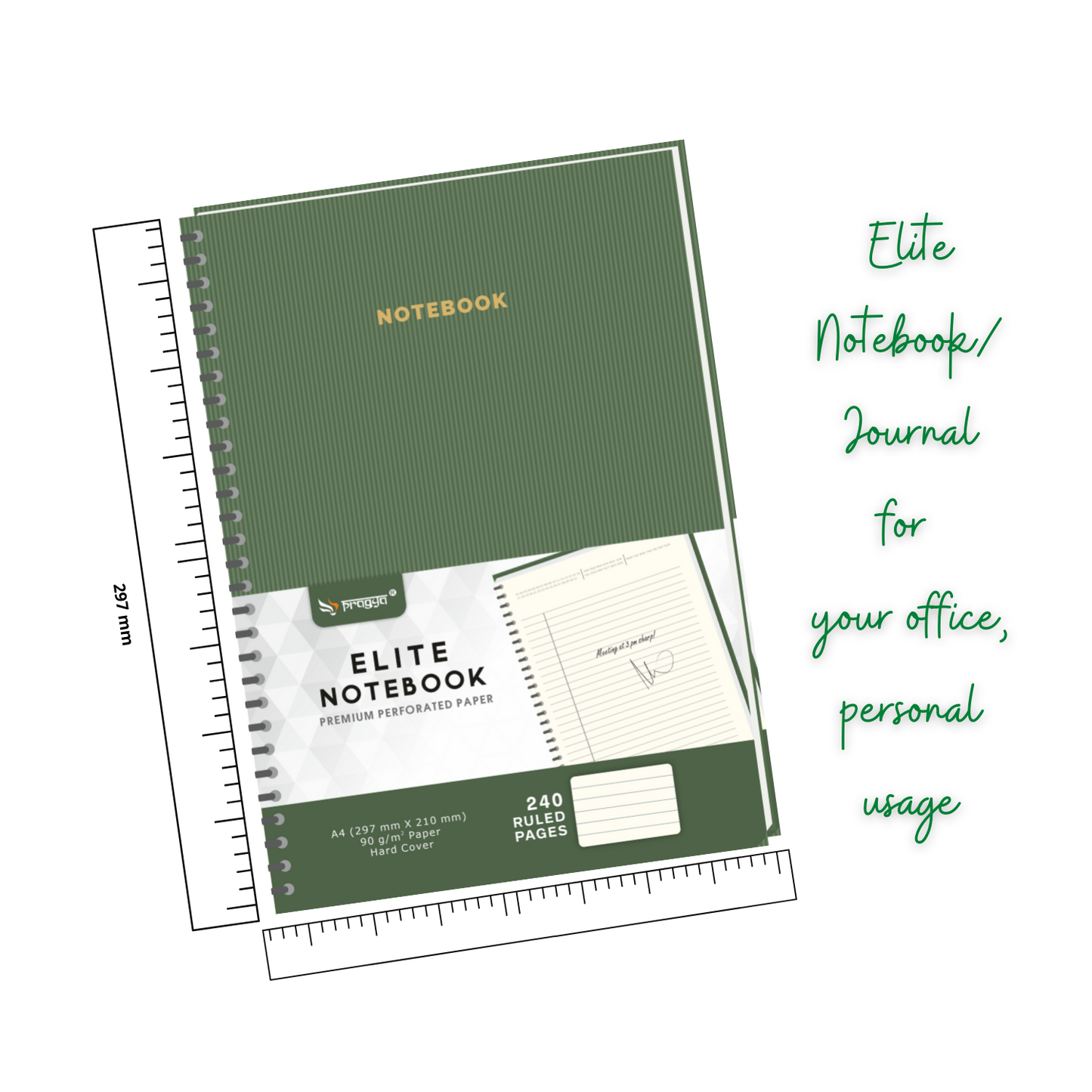 Pragya Elite Collection | Journal Notebook | A4 (21x29.7 CM) 240 Single Ruled Pages | 90 GSM | Hard Cover with Wire Binding | Executive Notebook of Personal and Office Notes
