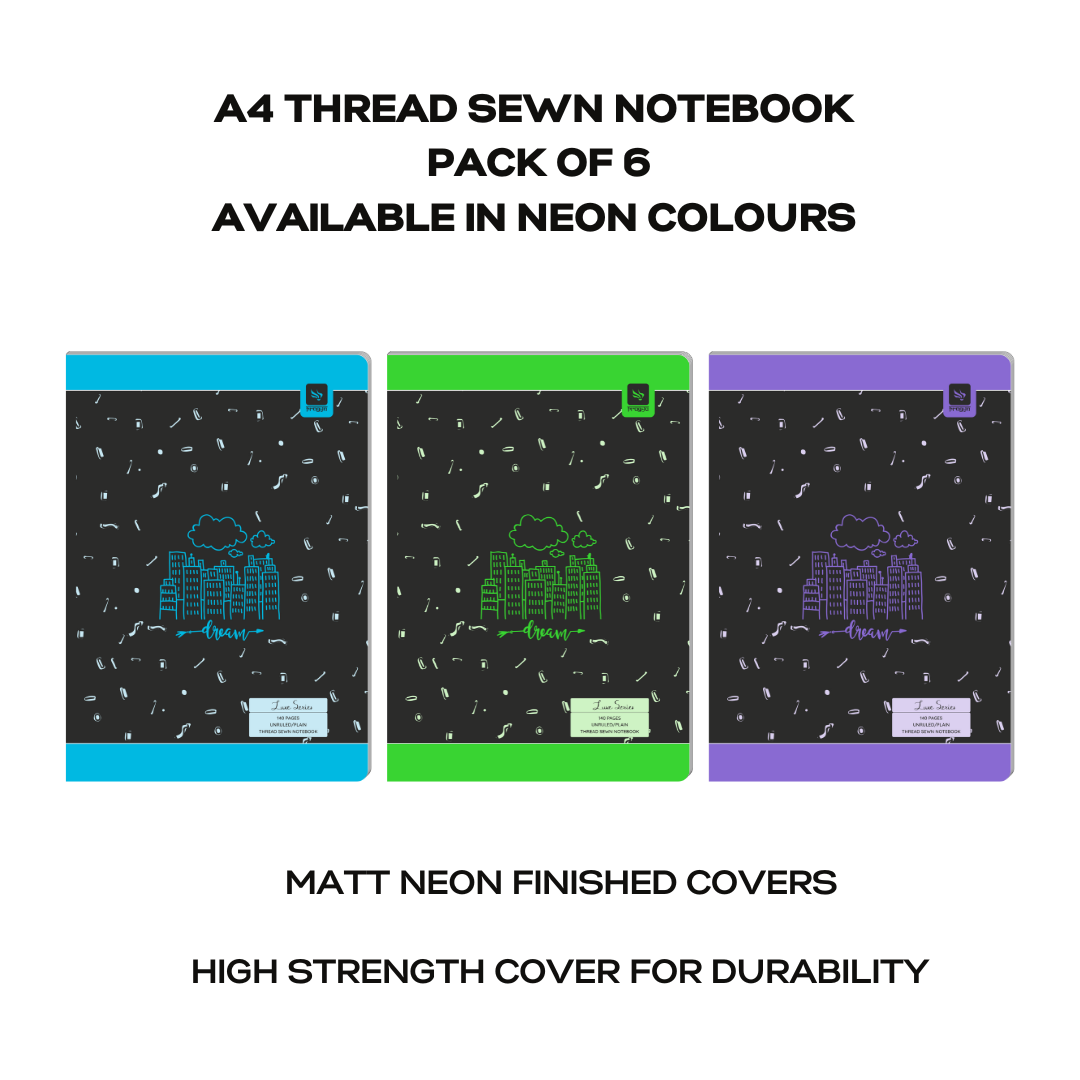 Pragya A4 Notebook Thread Sewn Luxe Series (140 Pages, Unruled/Plain) | Pack of 6