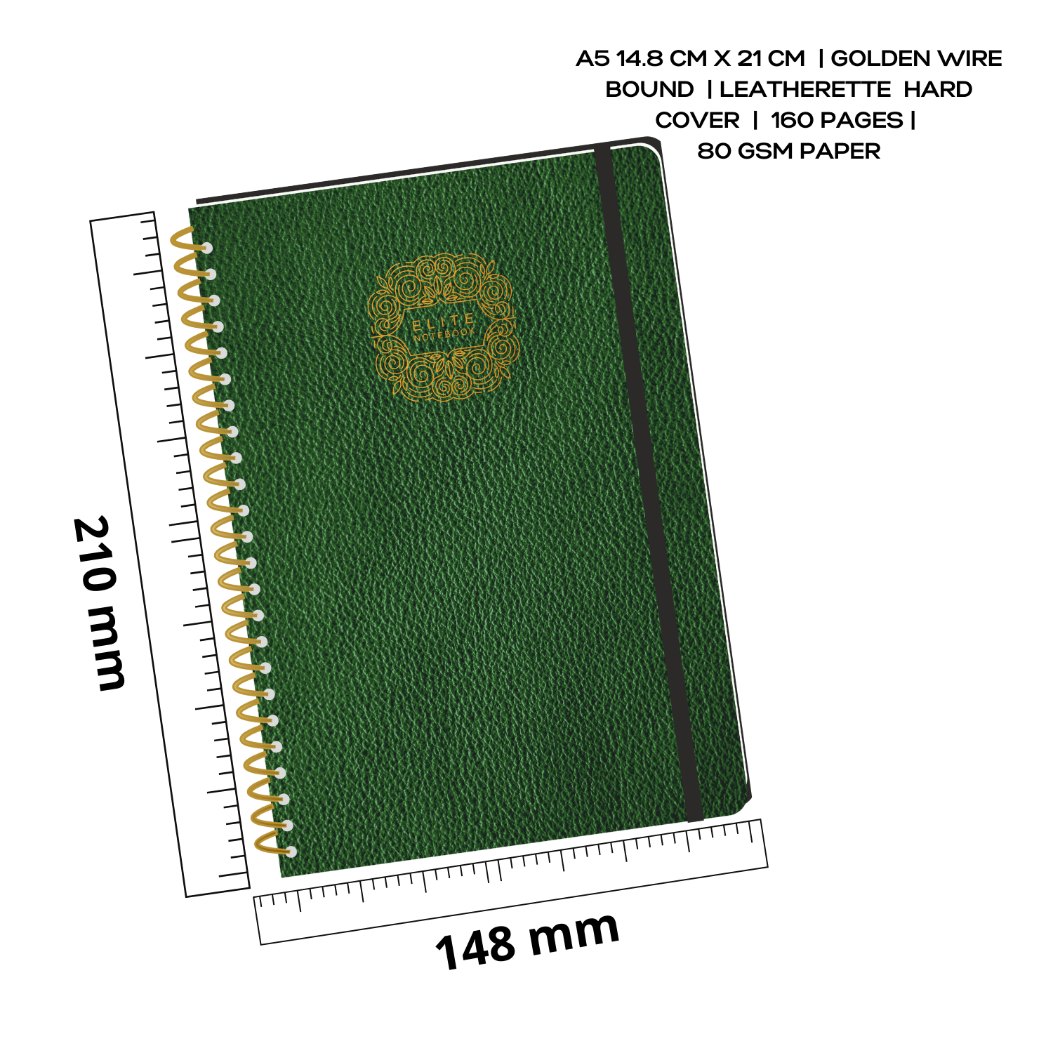 Pragya Executive Series | The Golden Spiral Executive Wirebound Notebook | A5 (14.5 CM x 21 CM) | 80 GSM | 160 Pages, Single Ruled | Leatherette Cover | Single Ruled | Pack of 3 with assorted colours
