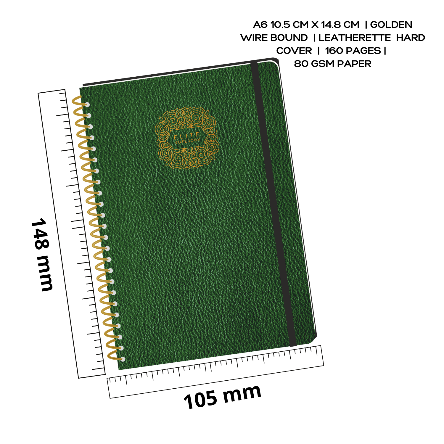 Pragya Executive Series | The Golden Spiral Executive Wirebound Notebook | A6 (10.5 CM x 14.5 CM) | 80 GSM | 160 Pages, Single Ruled | Leatherette Cover | Single Ruled | Pack of 3