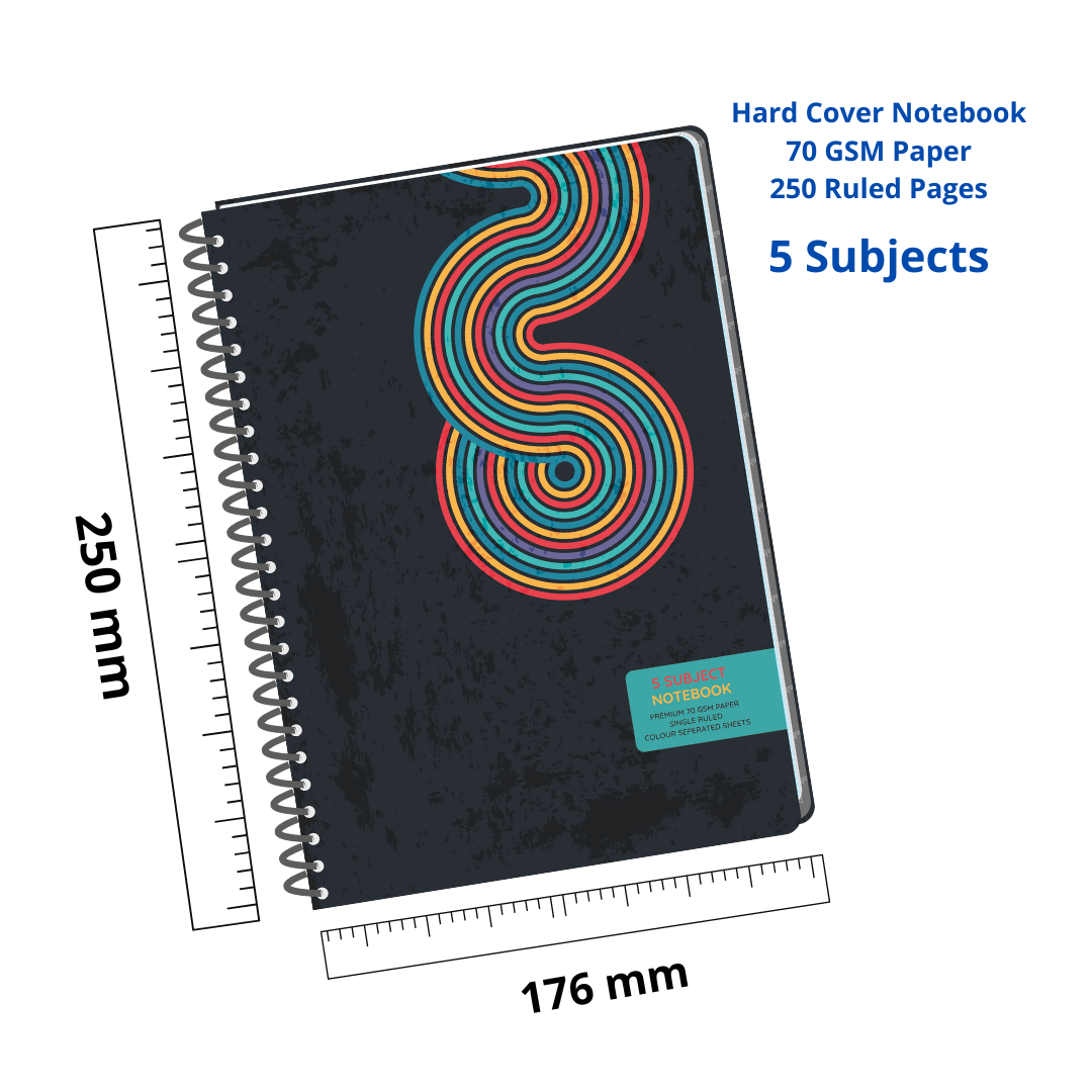 5 subject hardbound notebook