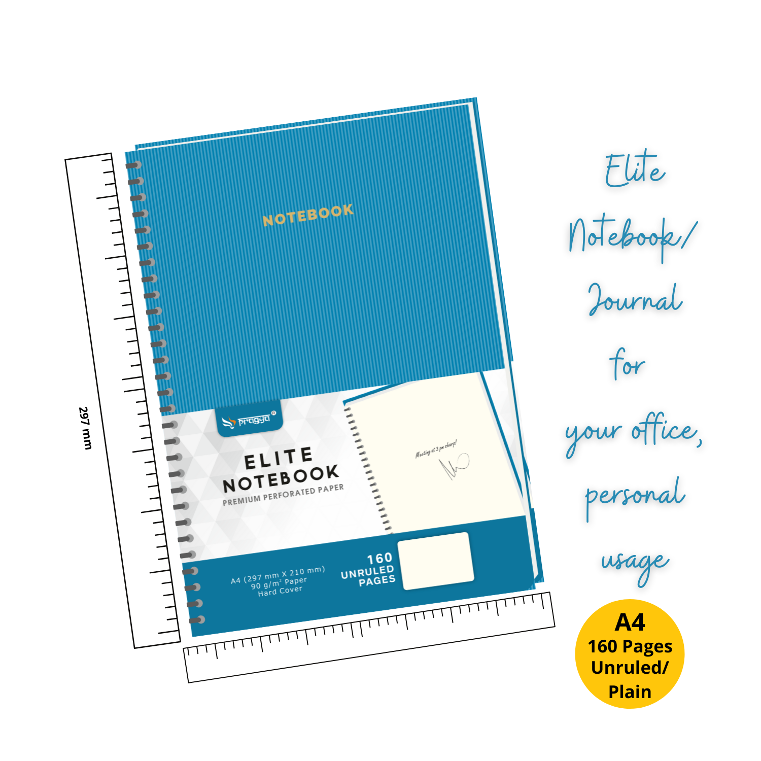 Pragya Elite Collection | Blue Journal Notebook | A4 (21x29.7 cm) | 90 GSM | 160 Unruled Pages | Hard Cover | Wire Bound | Premium Executive Notebook for Office & Personal Use