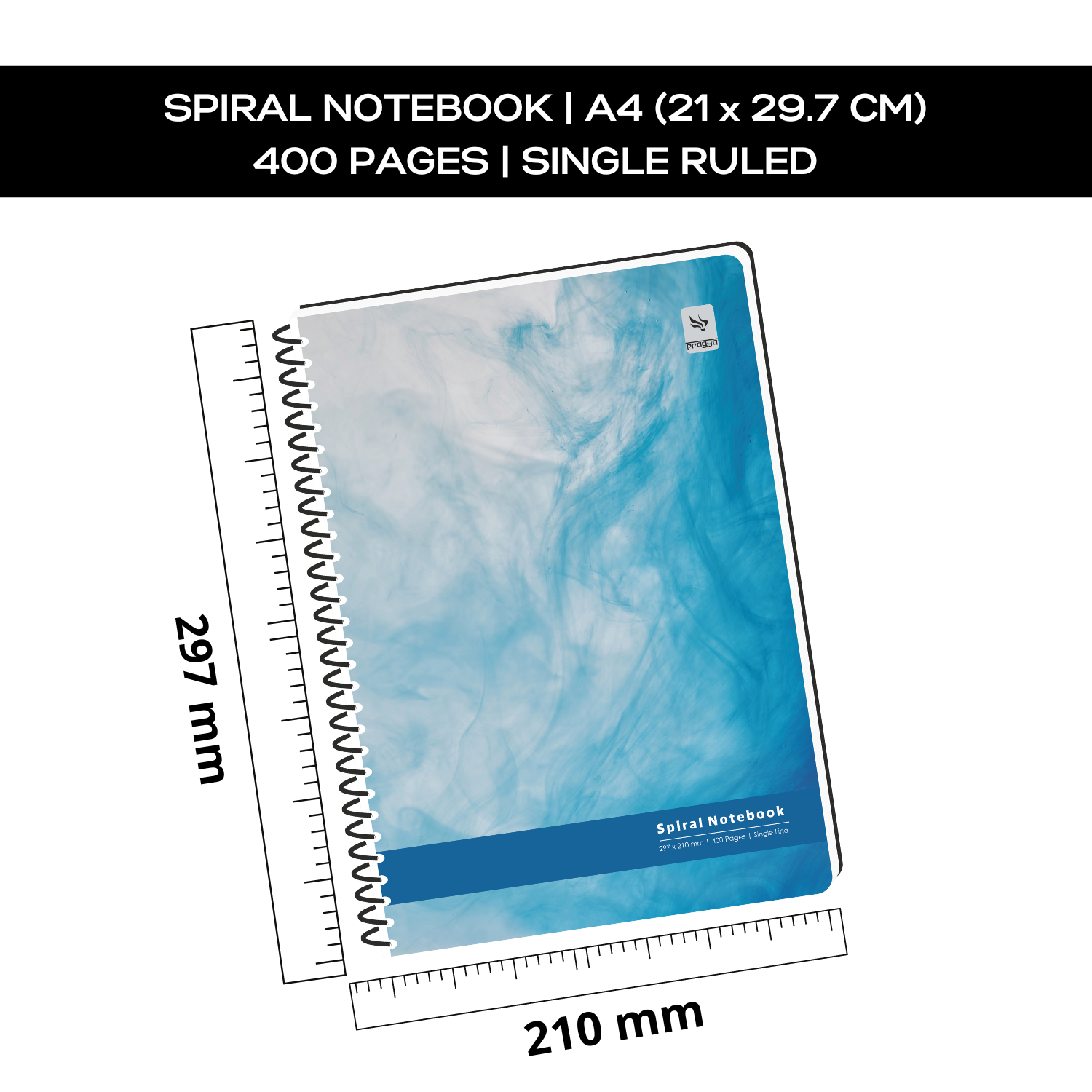 Pragya A4 Spiral Notebook (29.7x21 cm, 400 Pages, Single Line Ruled, 57-60  GSM)