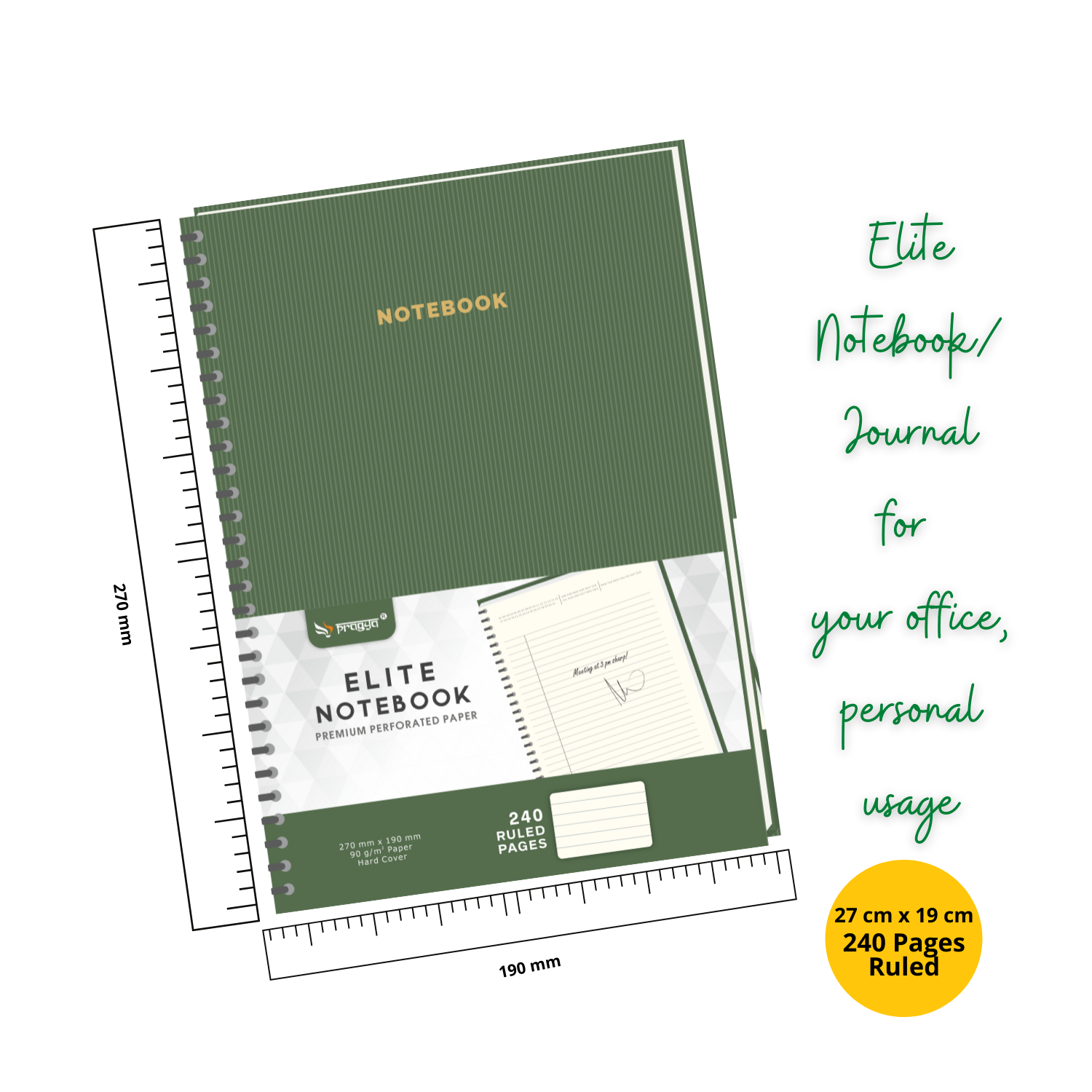 Pragya Elite Collection | Journal Notebook | (19x27 CM) 240 Single Ruled Pages | 90 GSM | Hard Cover with Wire Binding | Executive Notebook of Personal and Office Notes