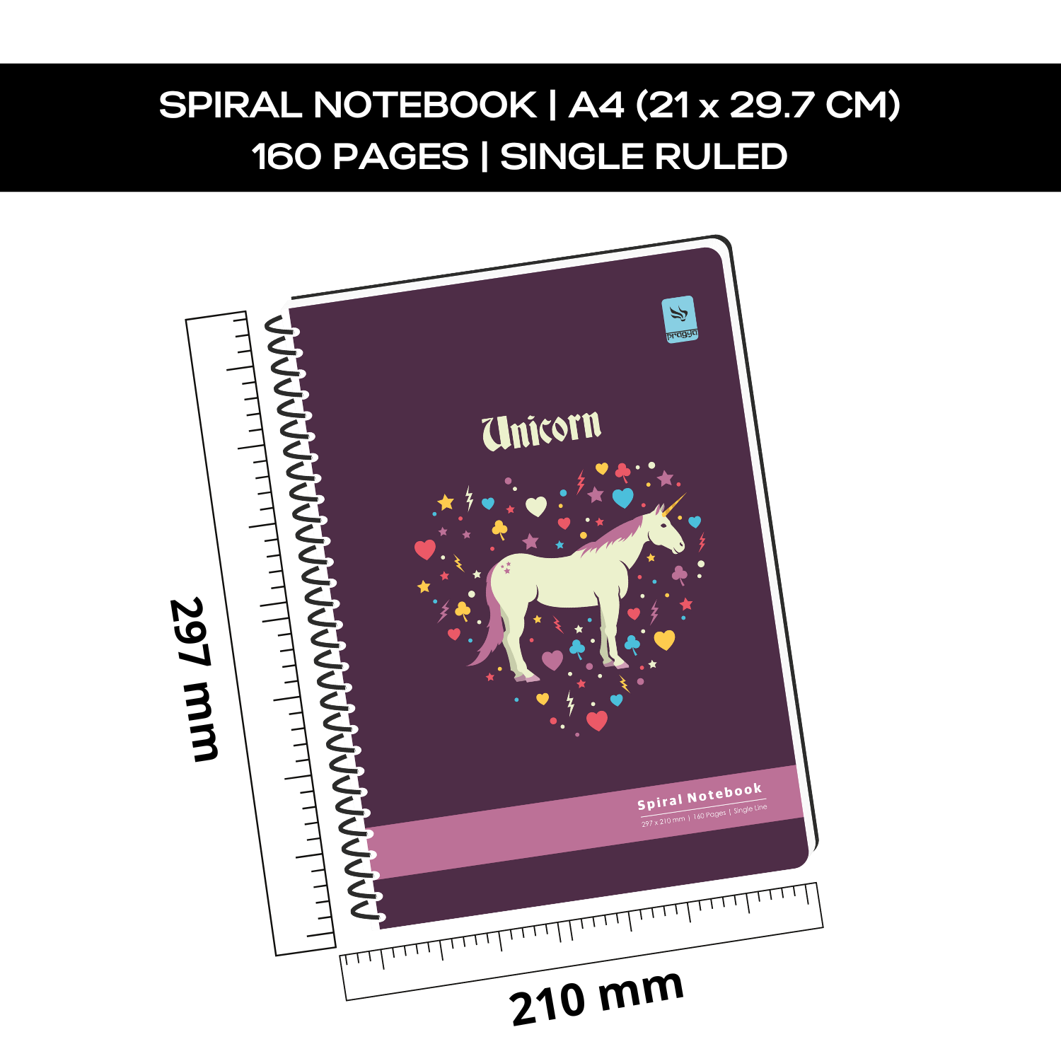 Pragya A4 Notebook (160 Pages, Ruled) Spiral - Premium Textured Cover  |  Pack of 4