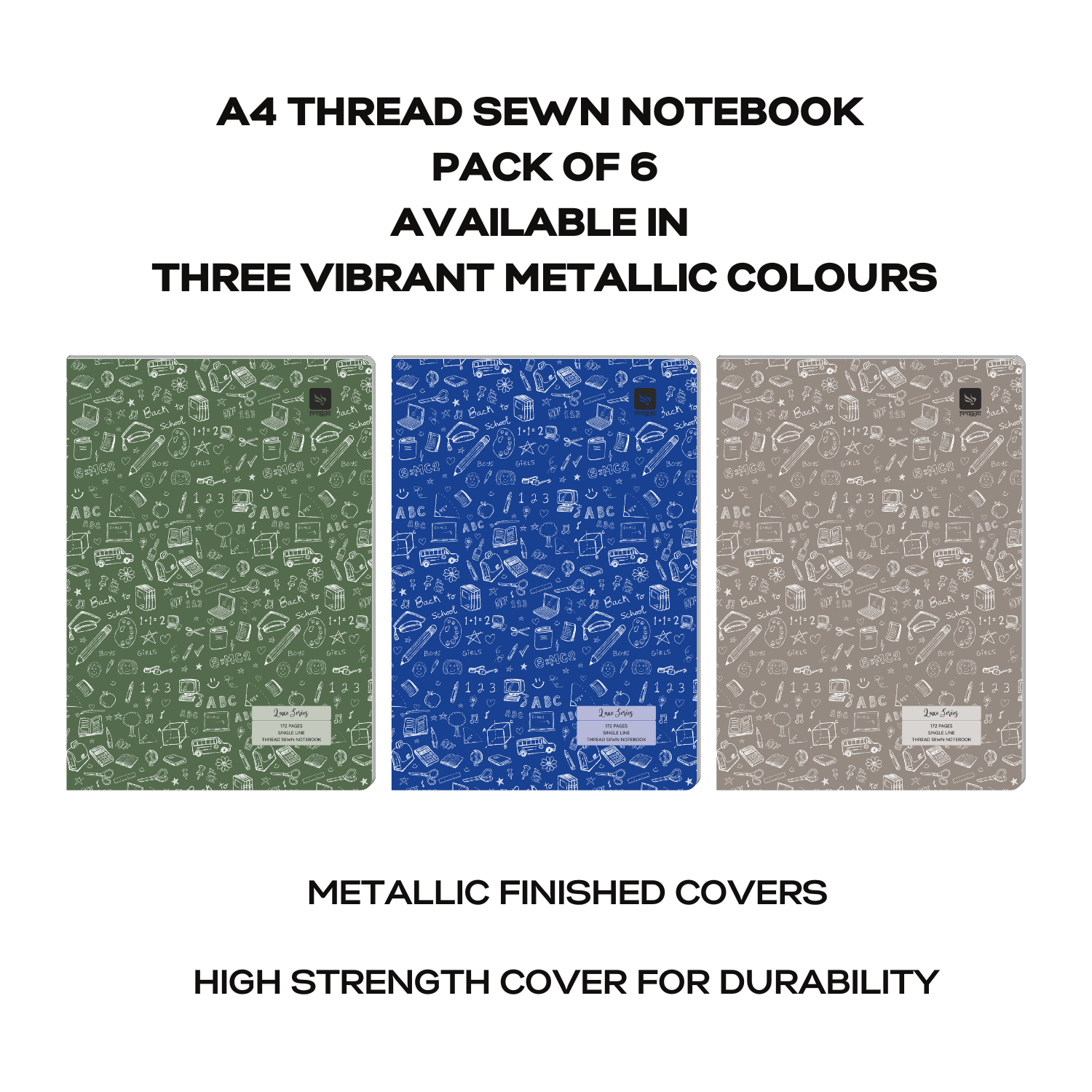 Pragya A4 Notebook (172 Pages, Single Ruled) | Luxe Series | Thread Sewn Binding | Premium Durable Notebook for Students & Professionals|  Pack of 3