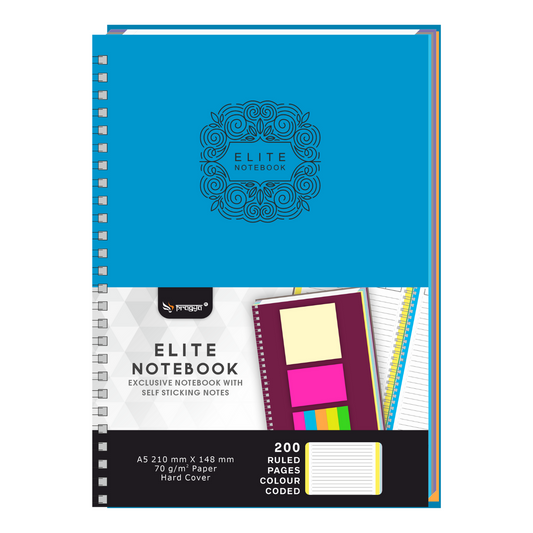 Pragya Elite Collection | A5 (14.5x 21 CM) Notebook with Sticky Notes | 200 Single Ruled Color Coded Pages | 70 GSM | Hard Cover with Wire Binding | Pack of 2