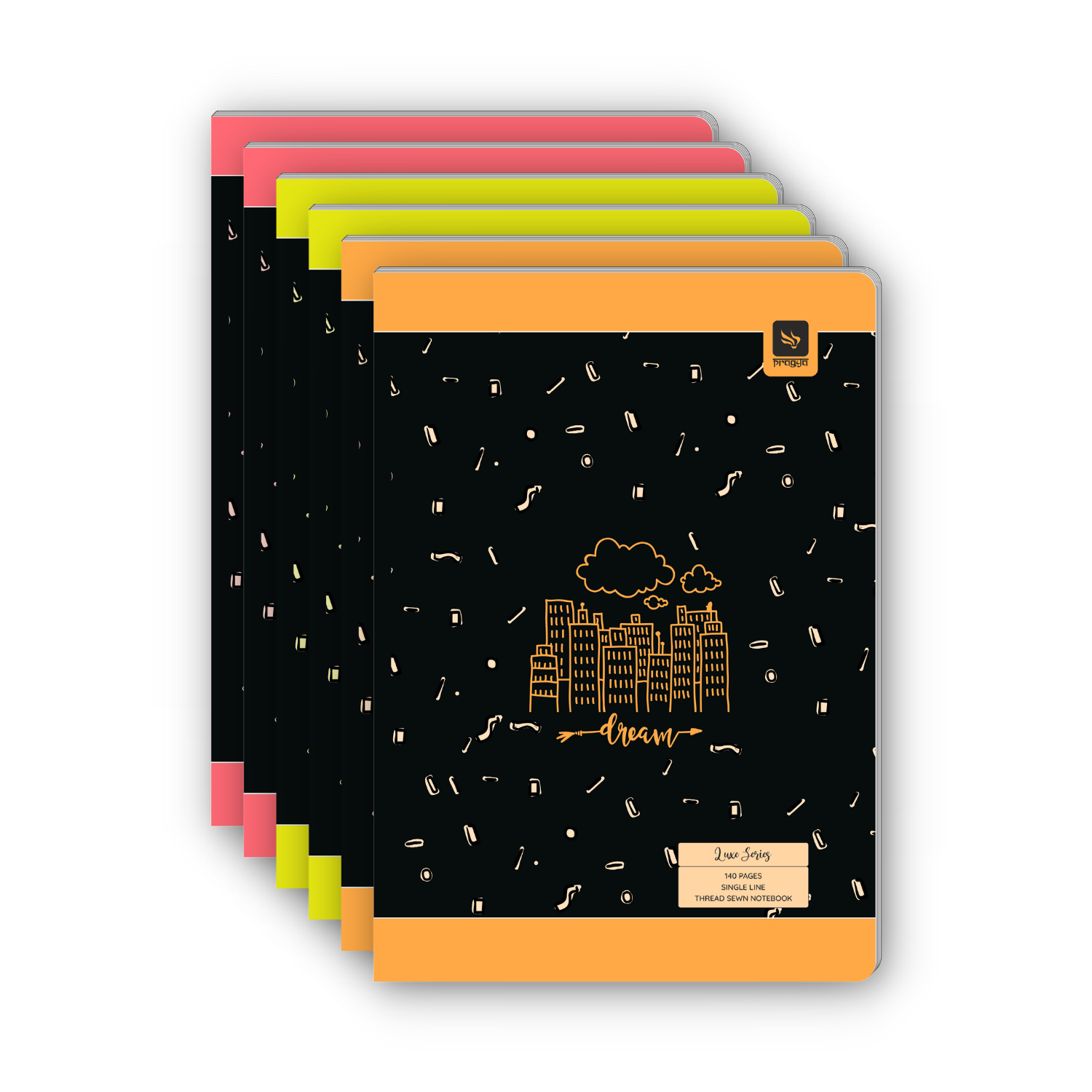 Pragya A4 Notebook (140 Pages, Ruled) Thread Sewn Luxe Series | Pack of 6