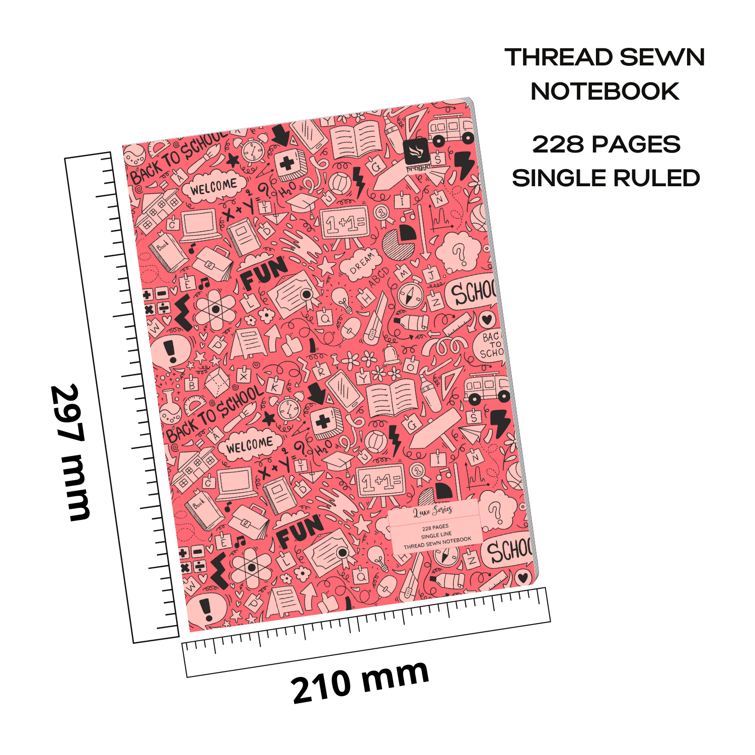 Pragya A4 Notebook (228 Pages, Ruled) Luxe Series Thread Sewn  |  Pack of 6